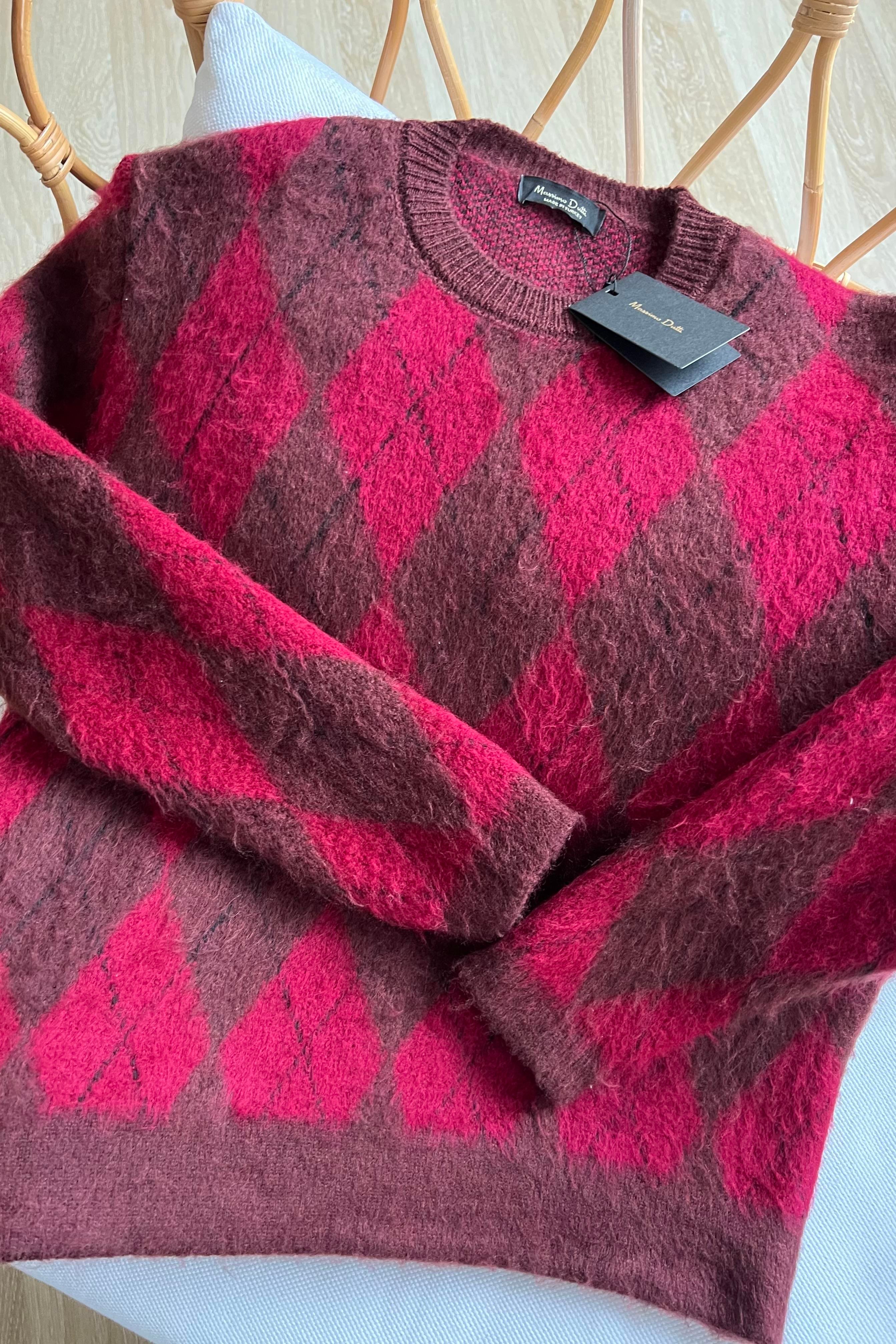 Md Bordo Baklava Desenli Yumoş Kazak uygun fiyatlarda www.butikhola.com adresinde