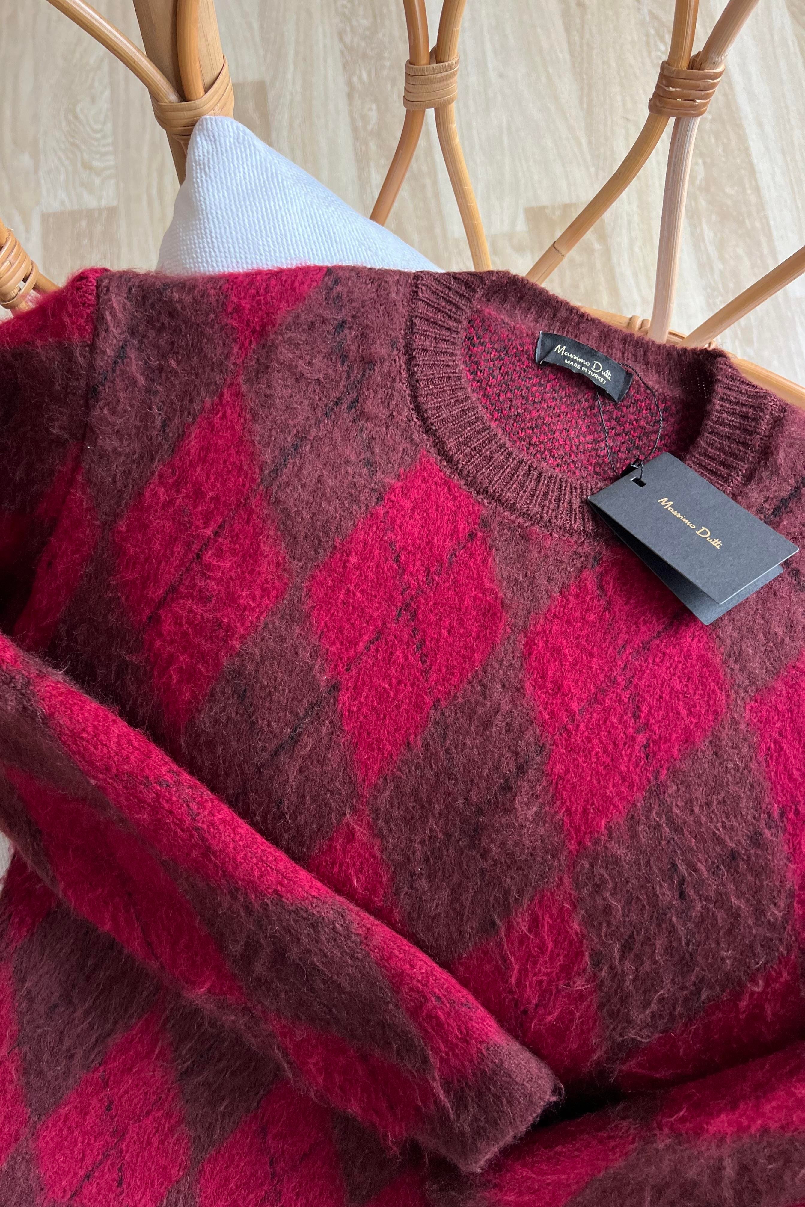 Md Bordo Baklava Desenli Yumoş Kazak uygun fiyatlarda www.butikhola.com adresinde