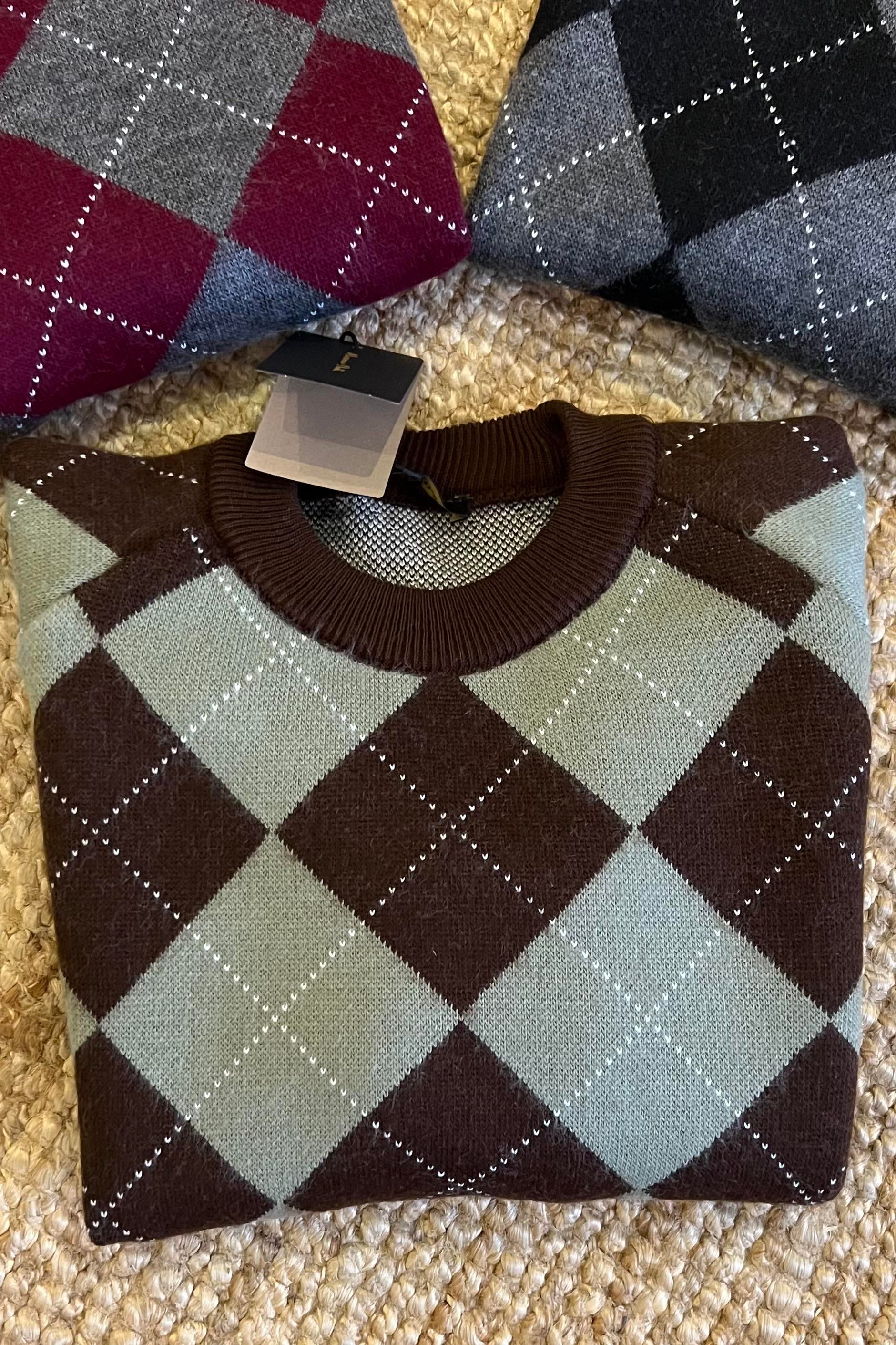 MD Kahve Yeşil Baklava Desenli Kazak uygun fiyatlarda www.butikhola.com adresinde