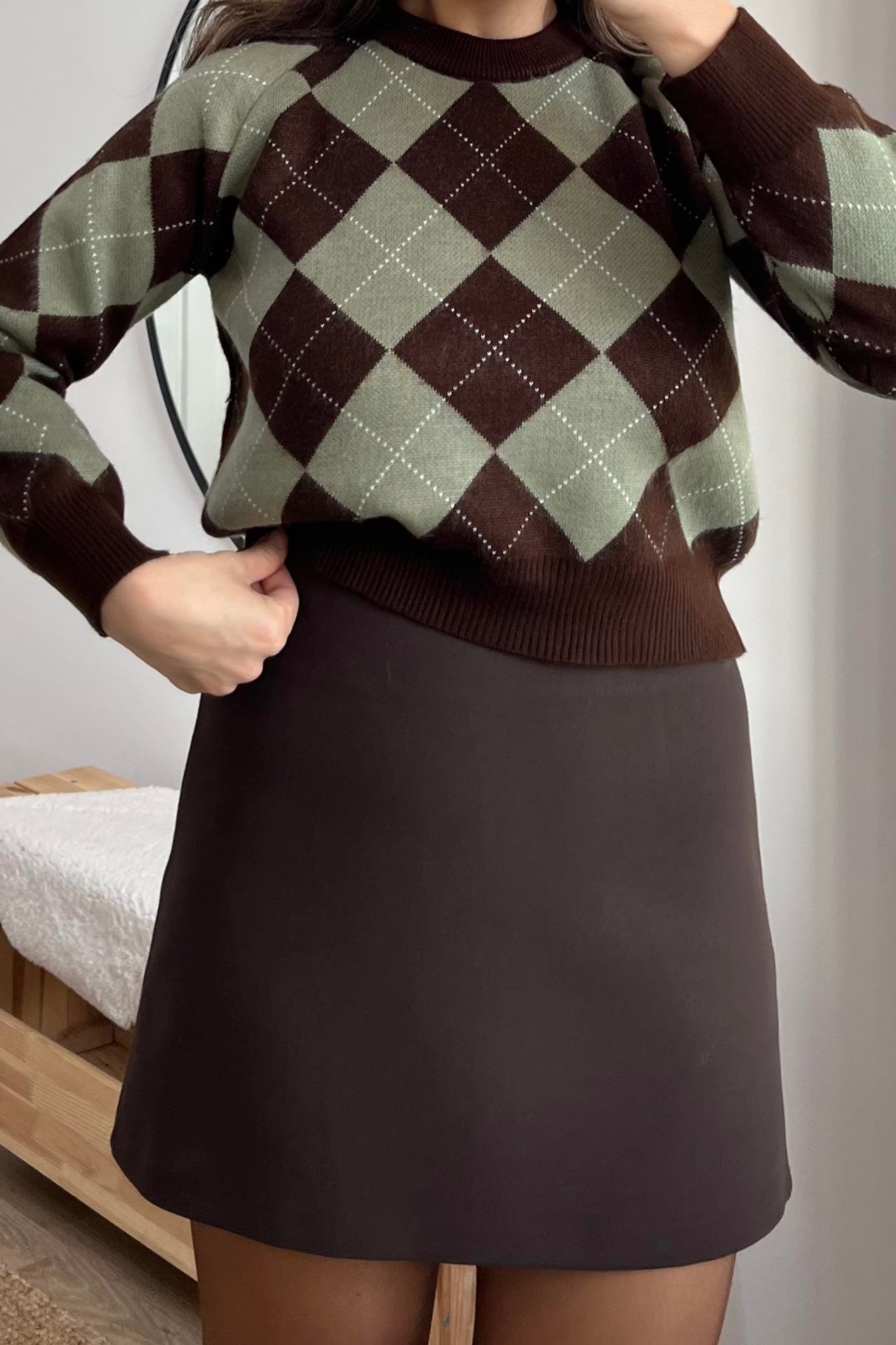 MD Kahve Yeşil Baklava Desenli Kazak uygun fiyatlarda www.butikhola.com adresinde