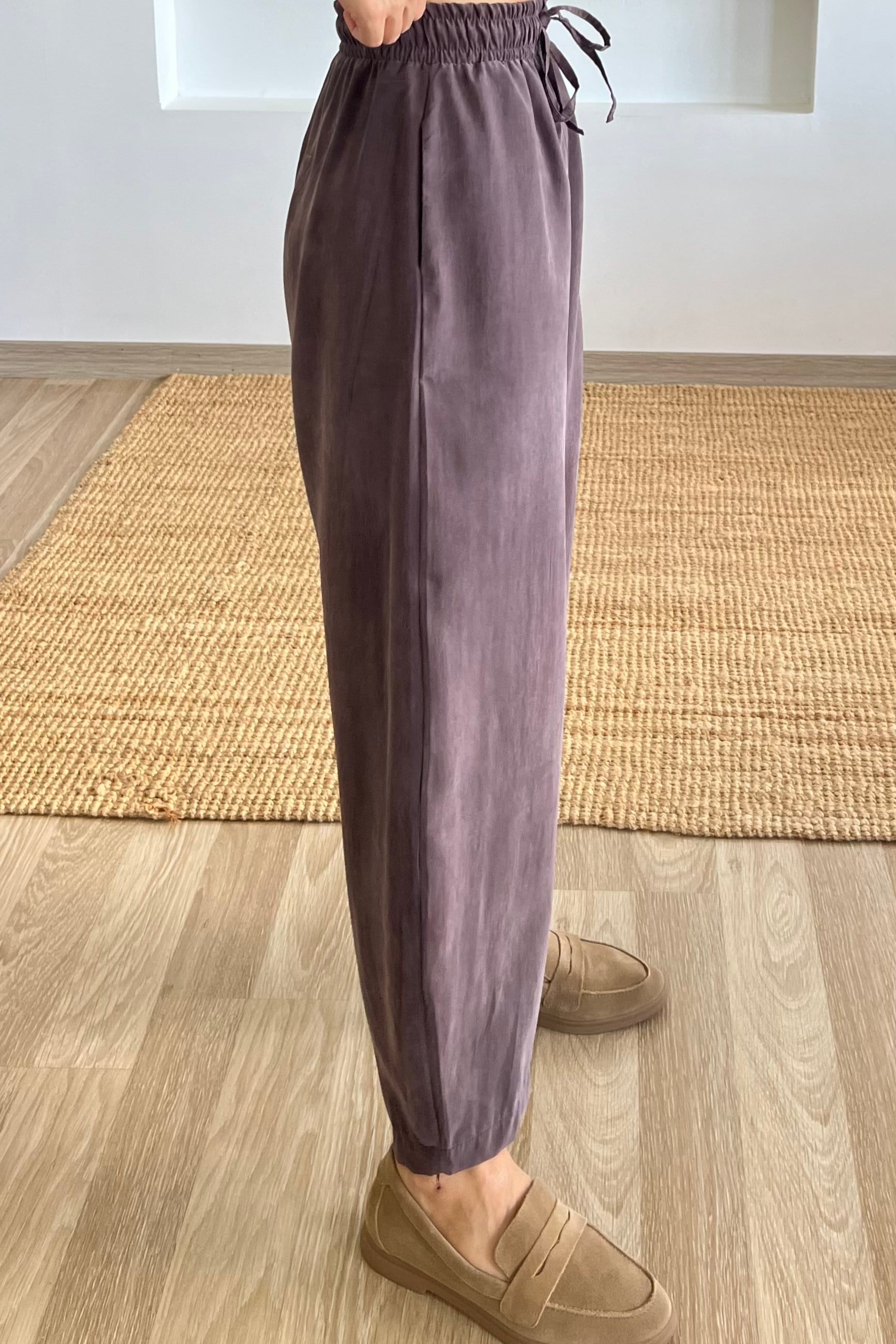 Md Kahverengi Beli Lastikli Tensel Şalvar Pantolon uygun fiyatlarda www.butikhola.com adresinde