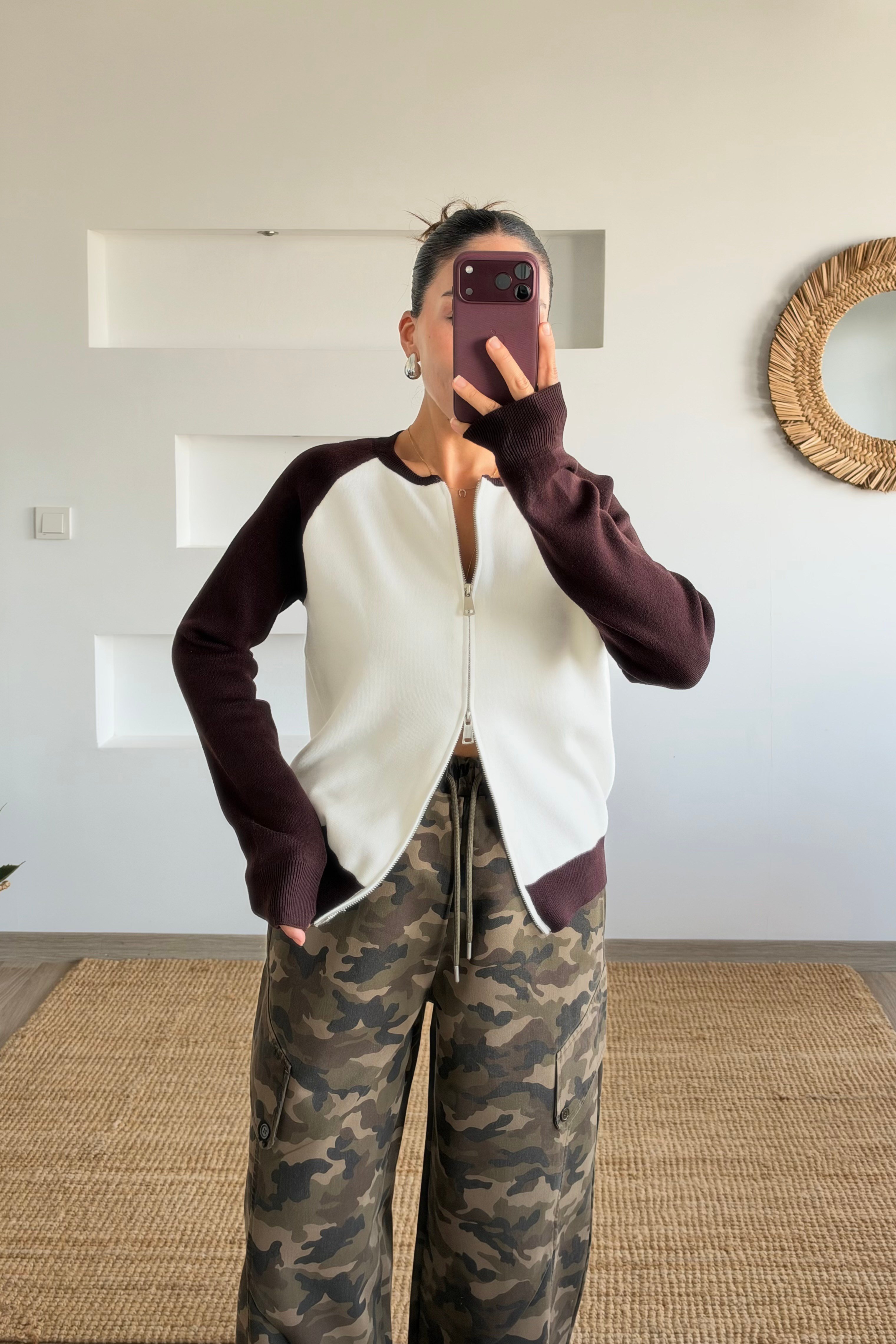 Md Kahverengi Çift Fermuarlı Reglan Kol Hırka uygun fiyatlarda www.butikhola.com adresinde