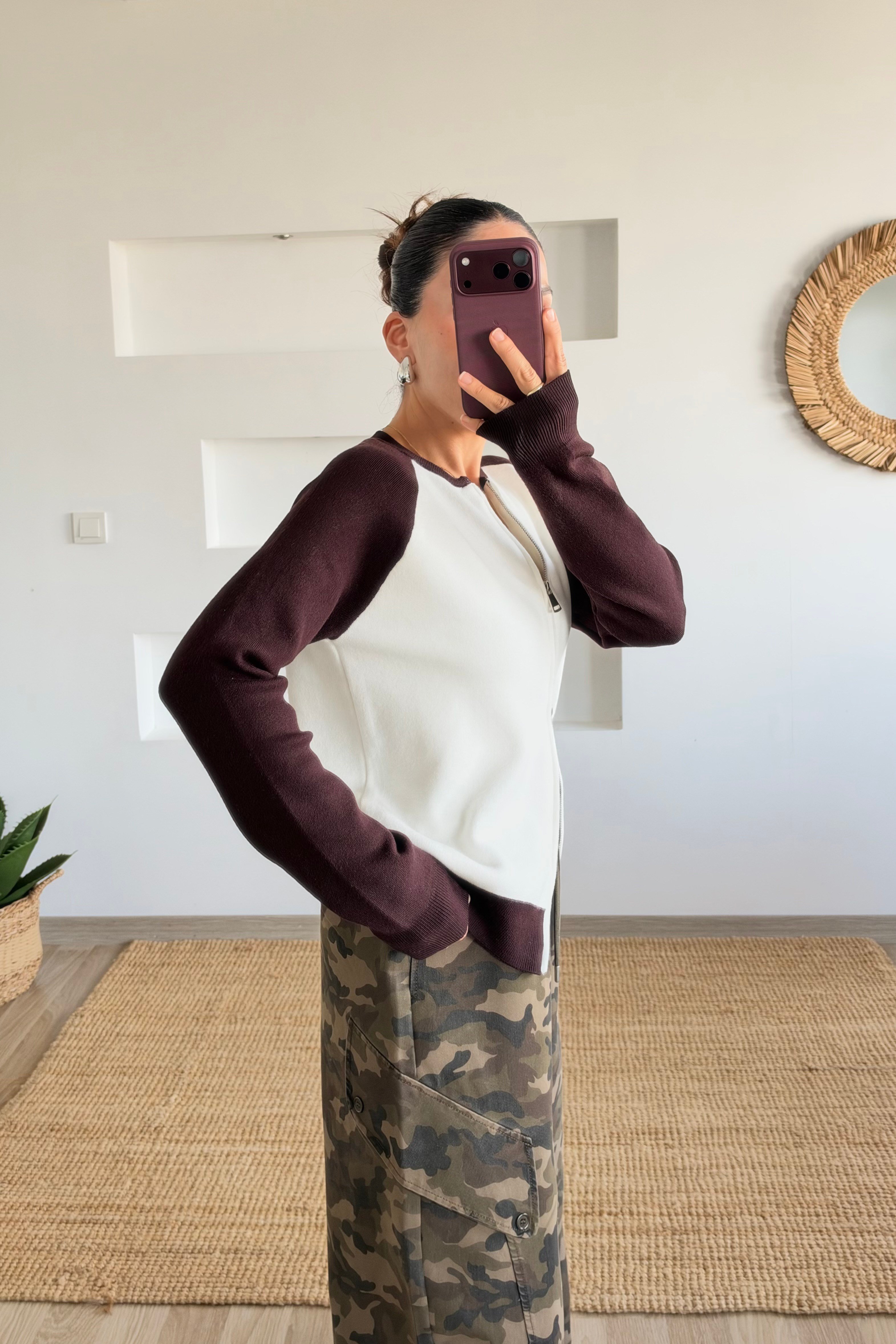 Md Kahverengi Çift Fermuarlı Reglan Kol Hırka uygun fiyatlarda www.butikhola.com adresinde