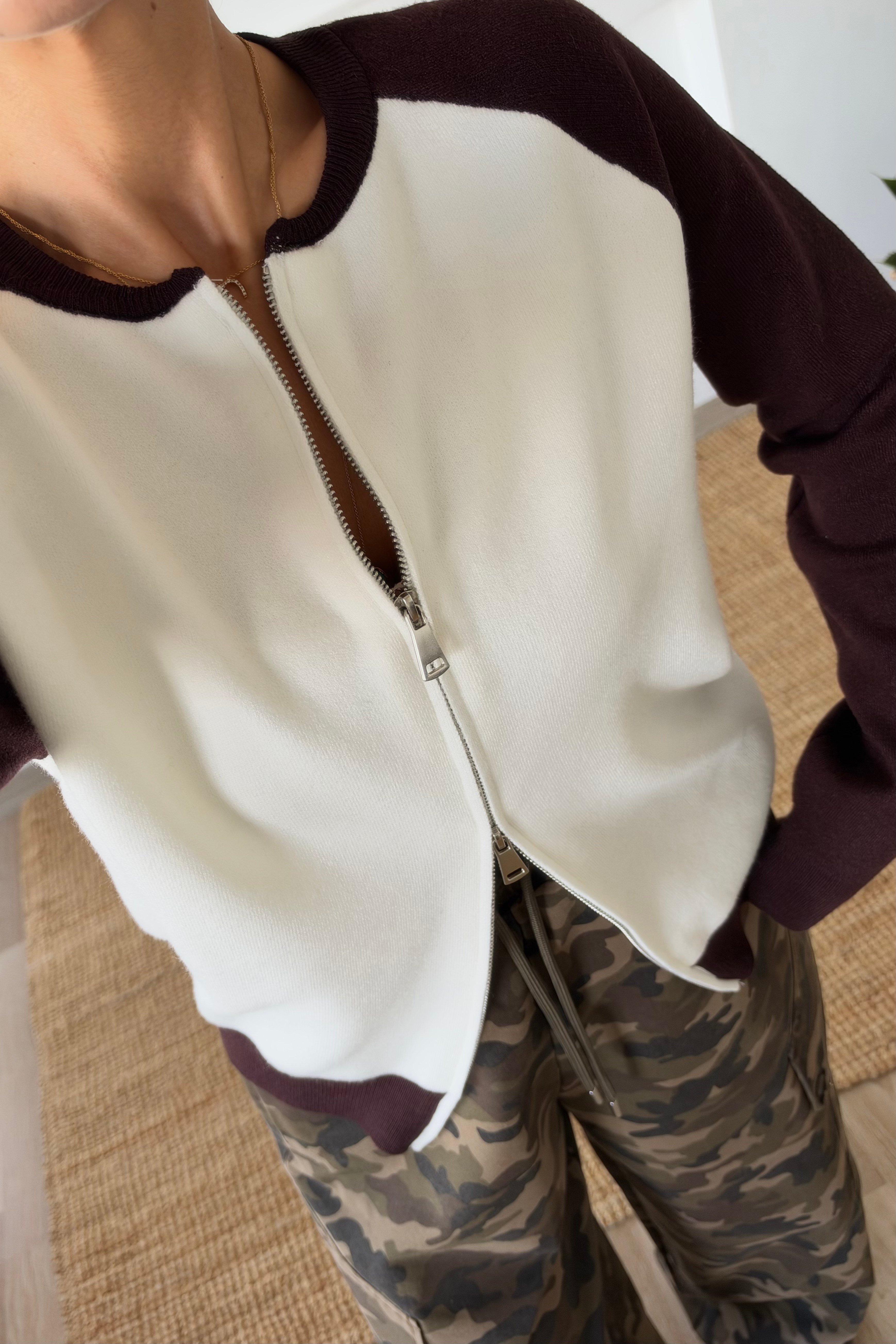 Md Kahverengi Çift Fermuarlı Reglan Kol Hırka uygun fiyatlarda www.butikhola.com adresinde