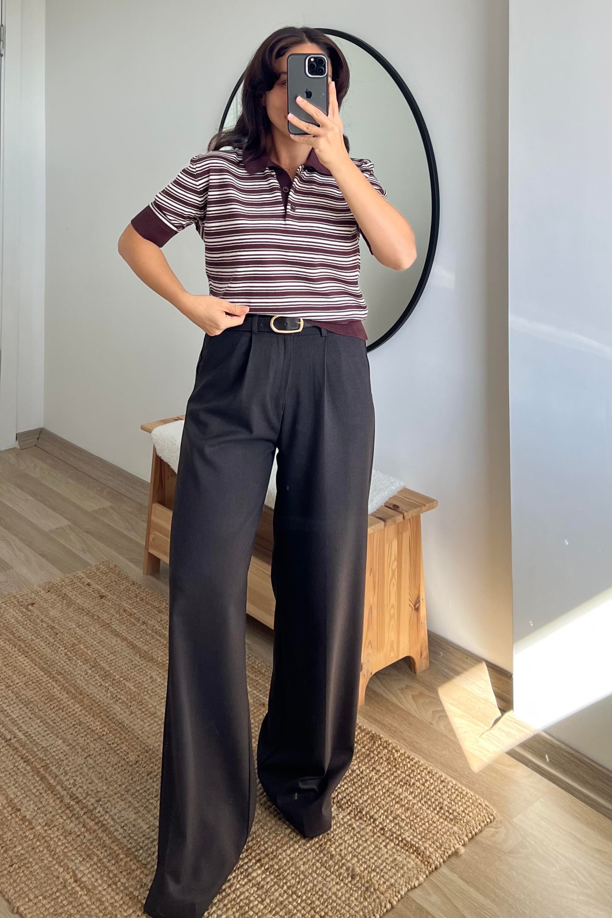 MD Kahverengi Çizgili Polo Yaka Triko uygun fiyatlarda www.butikhola.com adresinde
