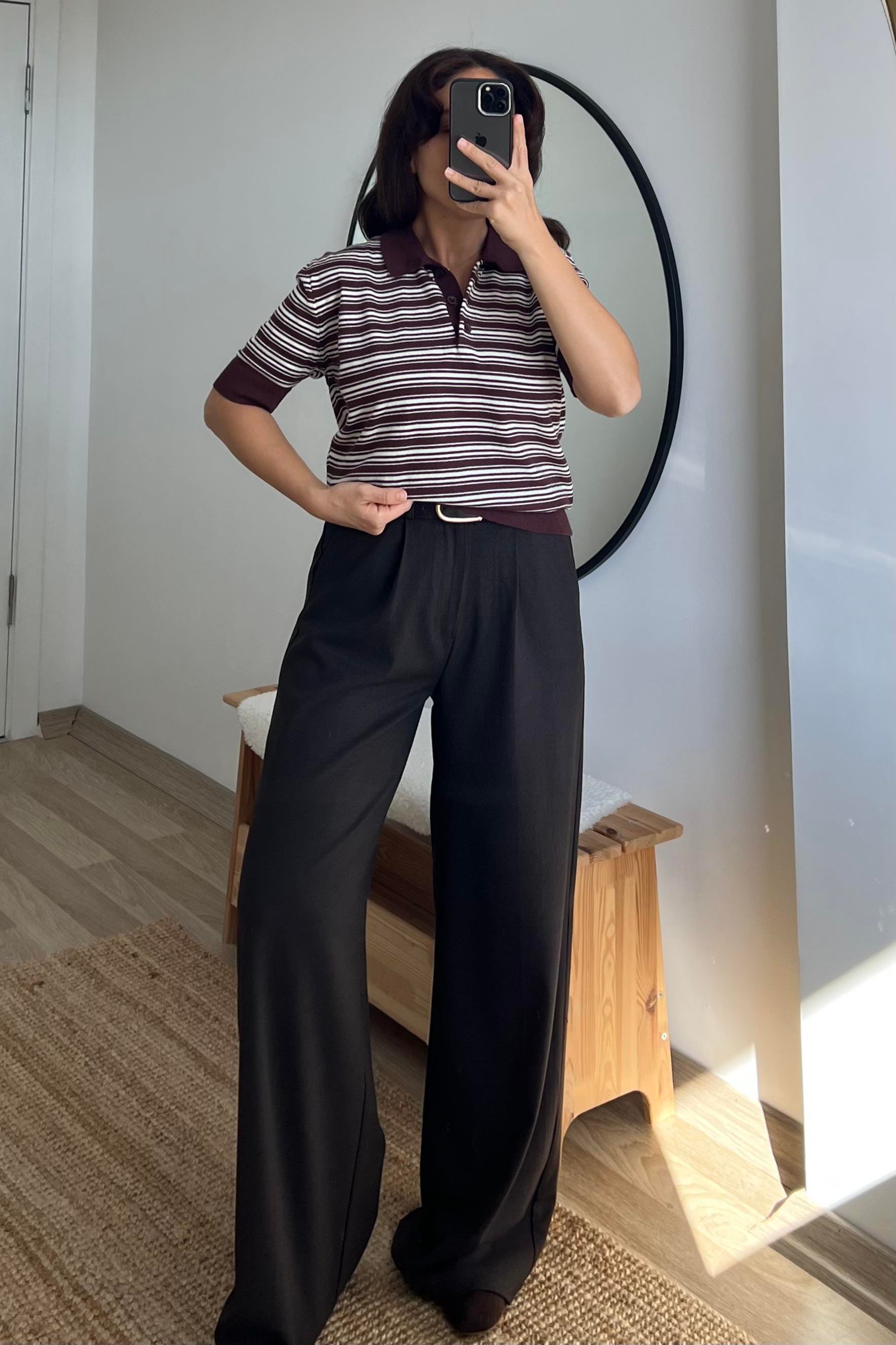 MD Kahverengi Çizgili Polo Yaka Triko uygun fiyatlarda www.butikhola.com adresinde