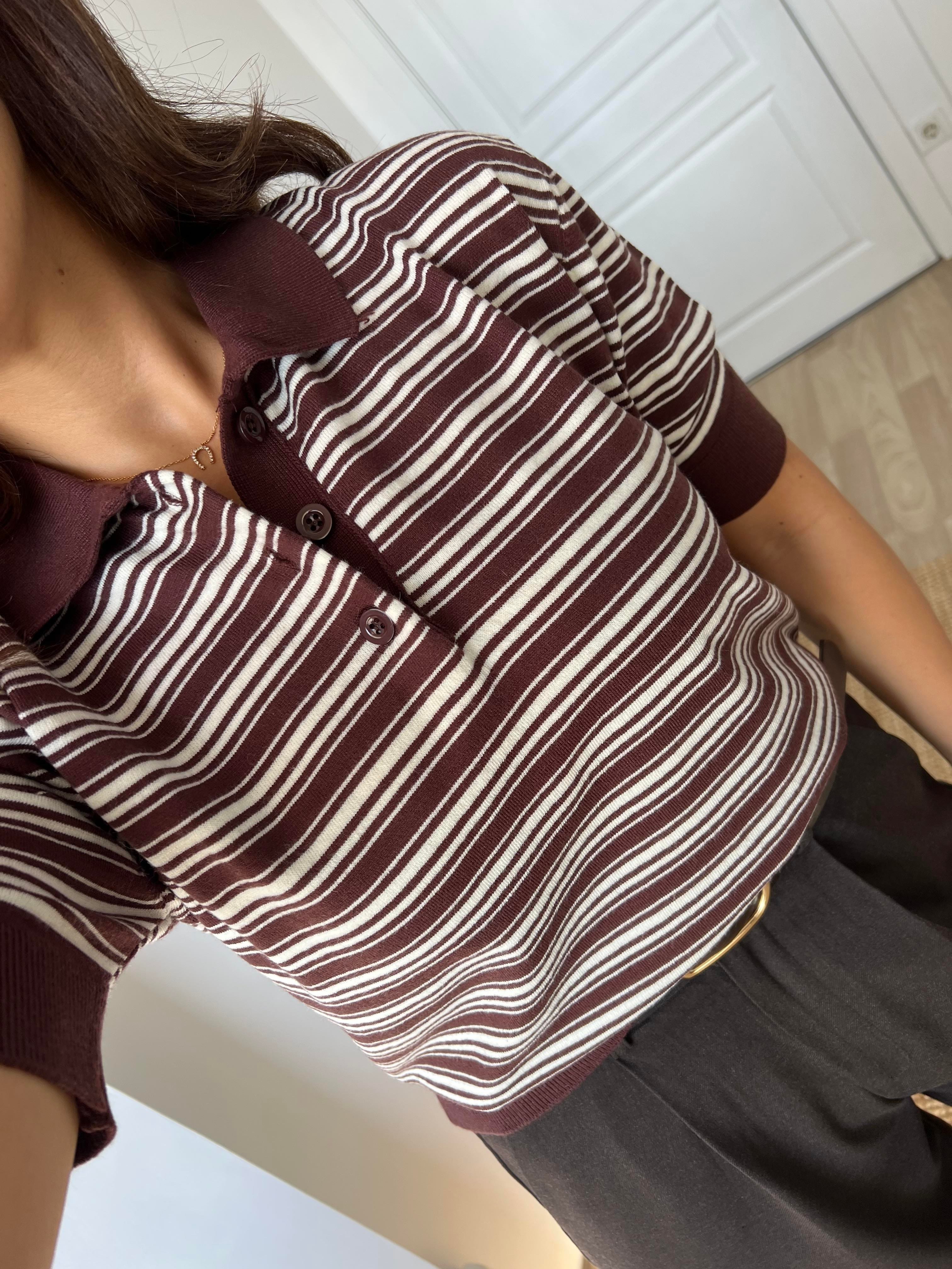 MD Kahverengi Çizgili Polo Yaka Triko uygun fiyatlarda www.butikhola.com adresinde