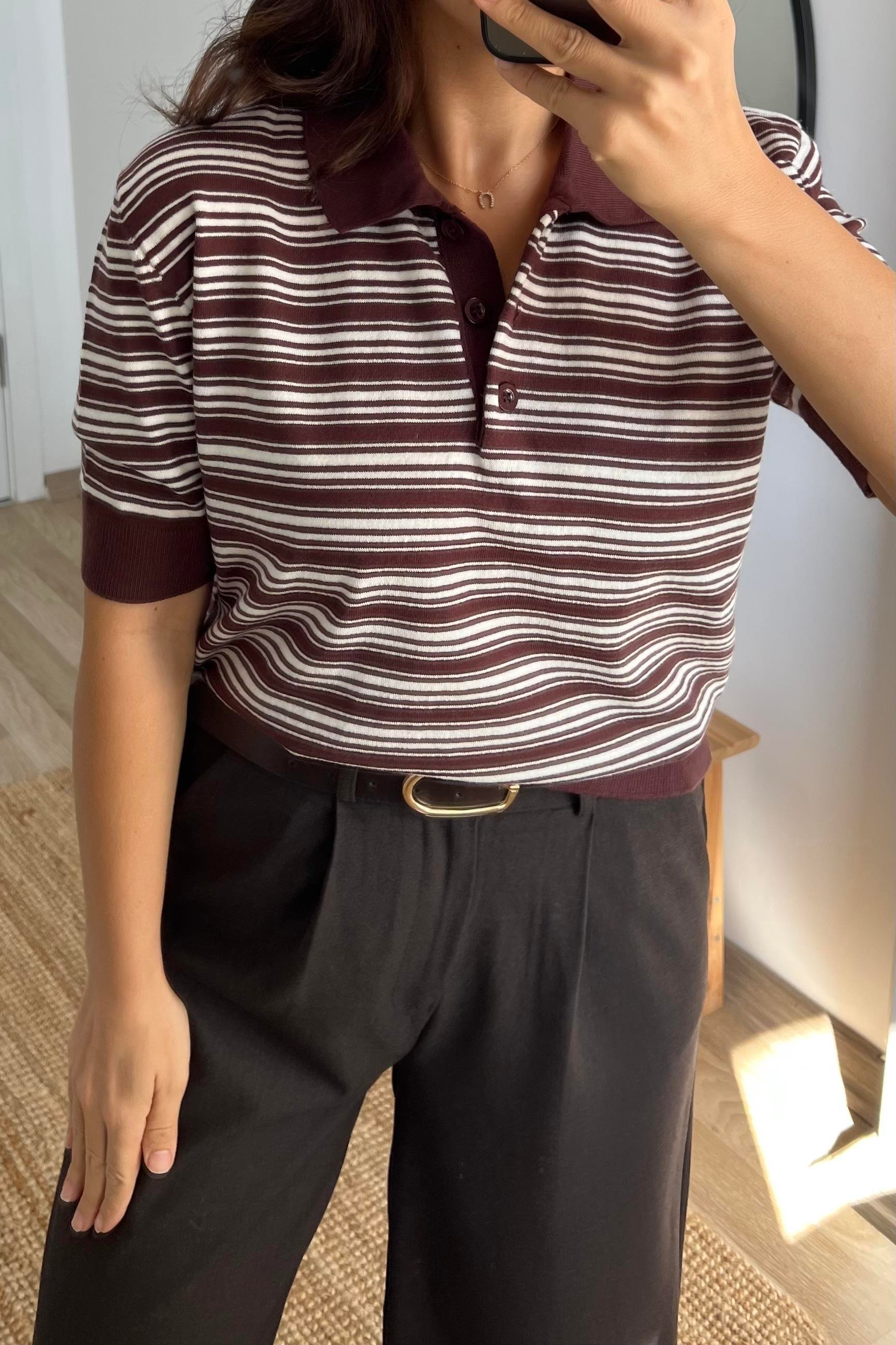 MD Kahverengi Çizgili Polo Yaka Triko uygun fiyatlarda www.butikhola.com adresinde