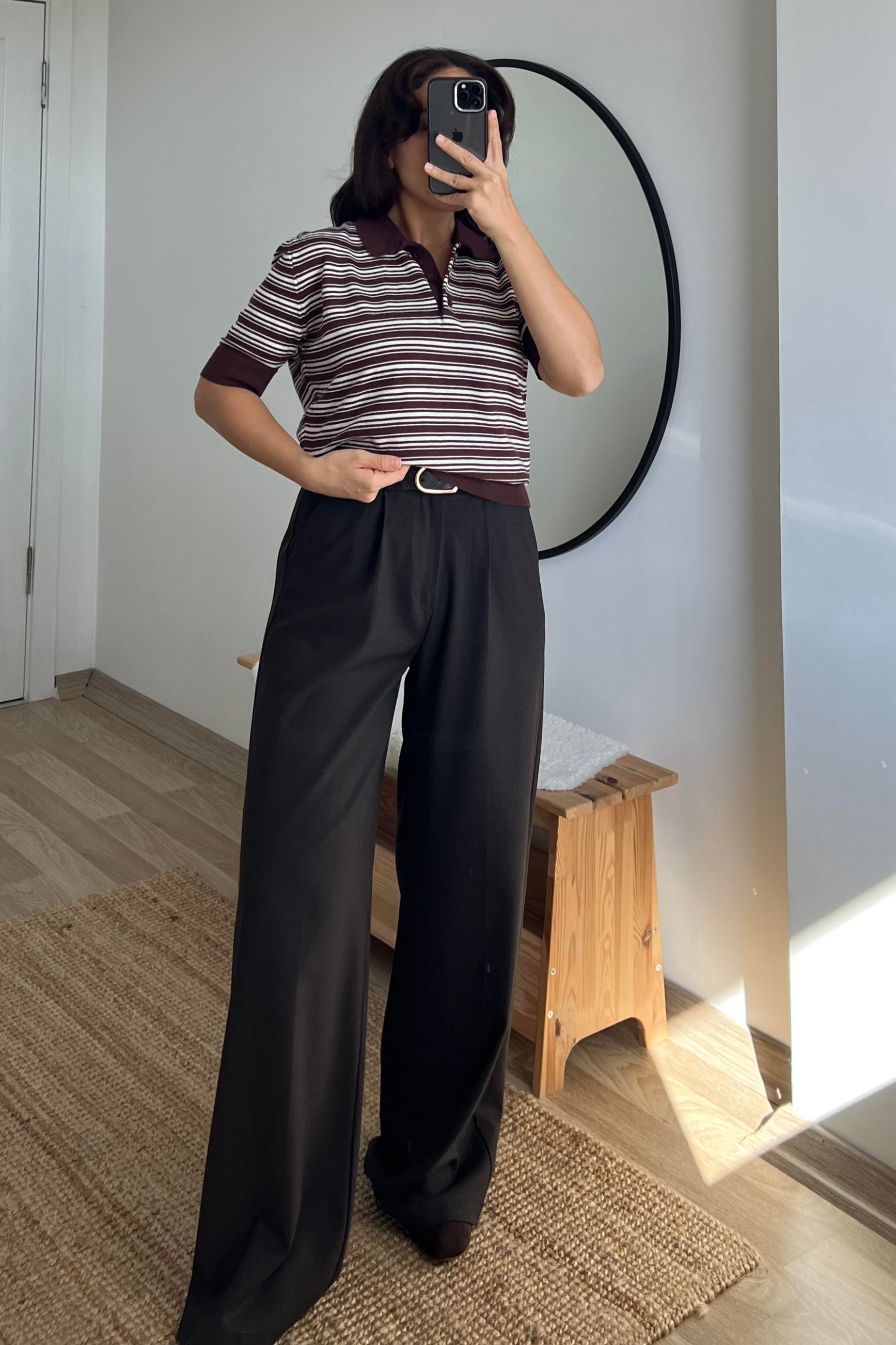MD Kahverengi Çizgili Polo Yaka Triko uygun fiyatlarda www.butikhola.com adresinde