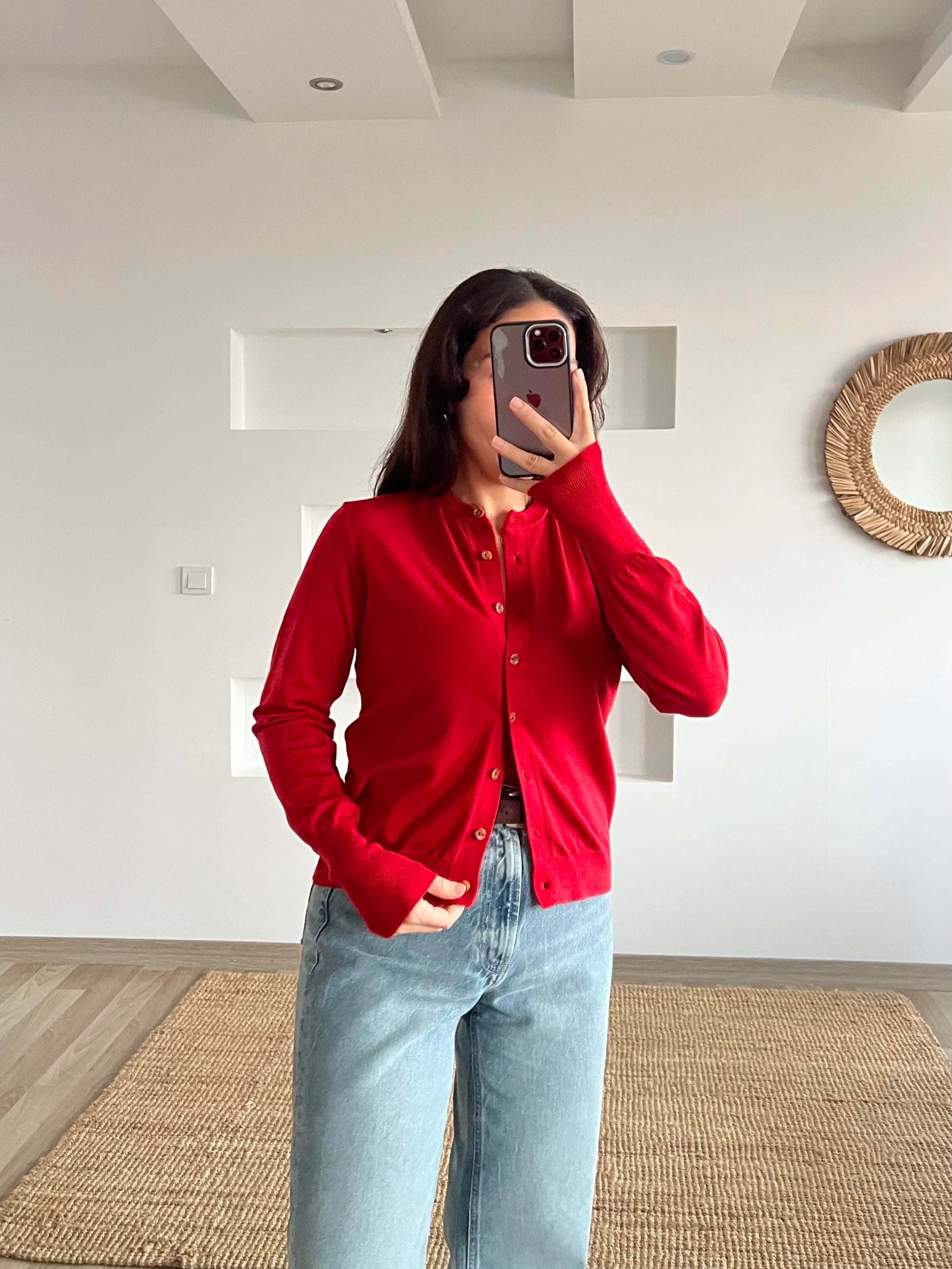 Md Kırmızı Yumuşak Dokulu Hırka uygun fiyatlarda www.butikhola.com adresinde