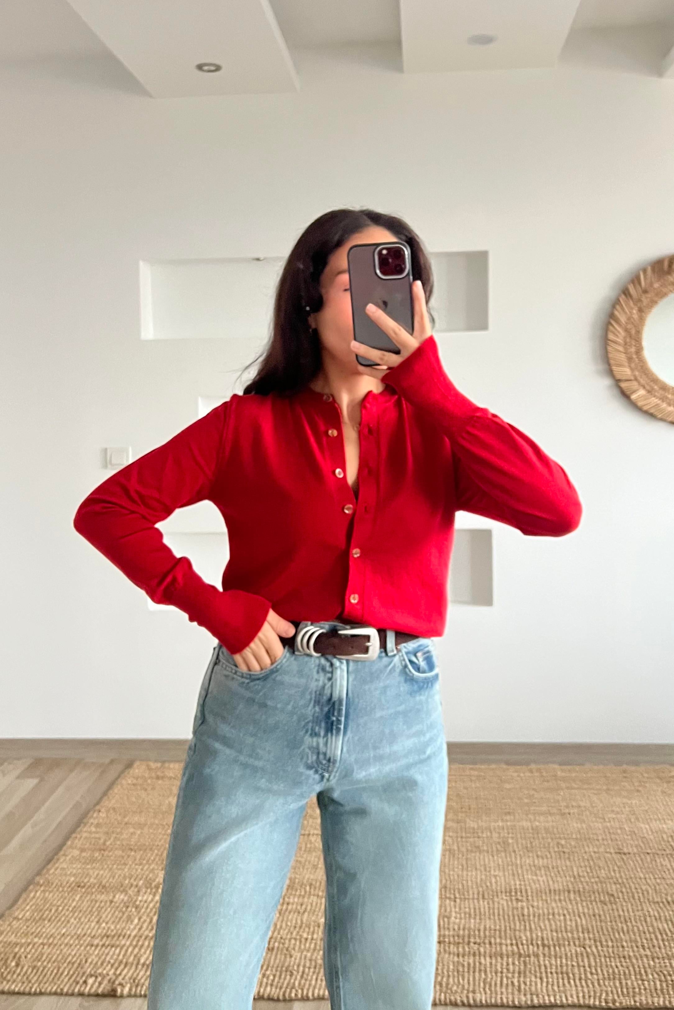 Md Kırmızı Yumuşak Dokulu Hırka uygun fiyatlarda www.butikhola.com adresinde