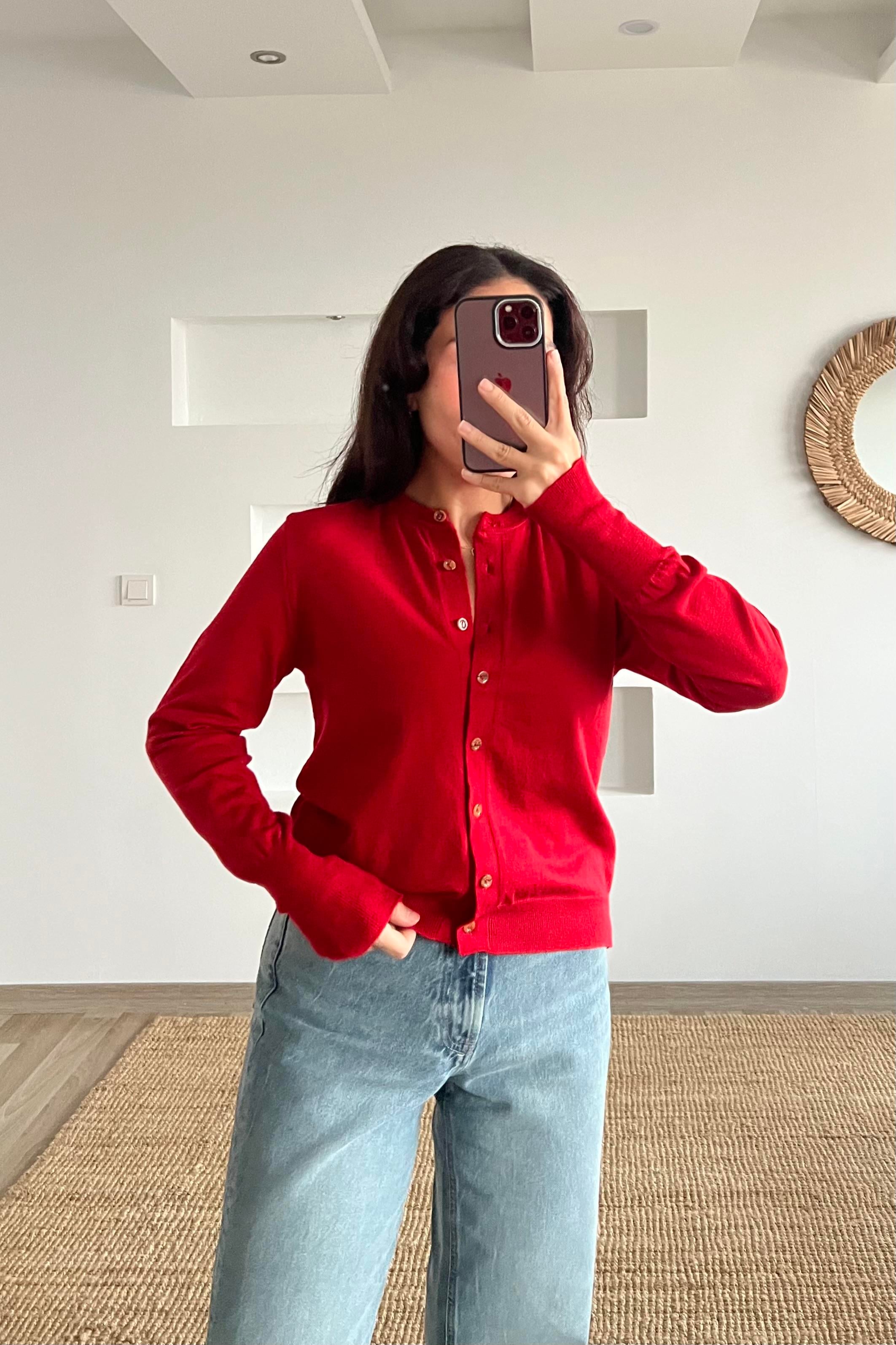 Md Kırmızı Yumuşak Dokulu Hırka uygun fiyatlarda www.butikhola.com adresinde