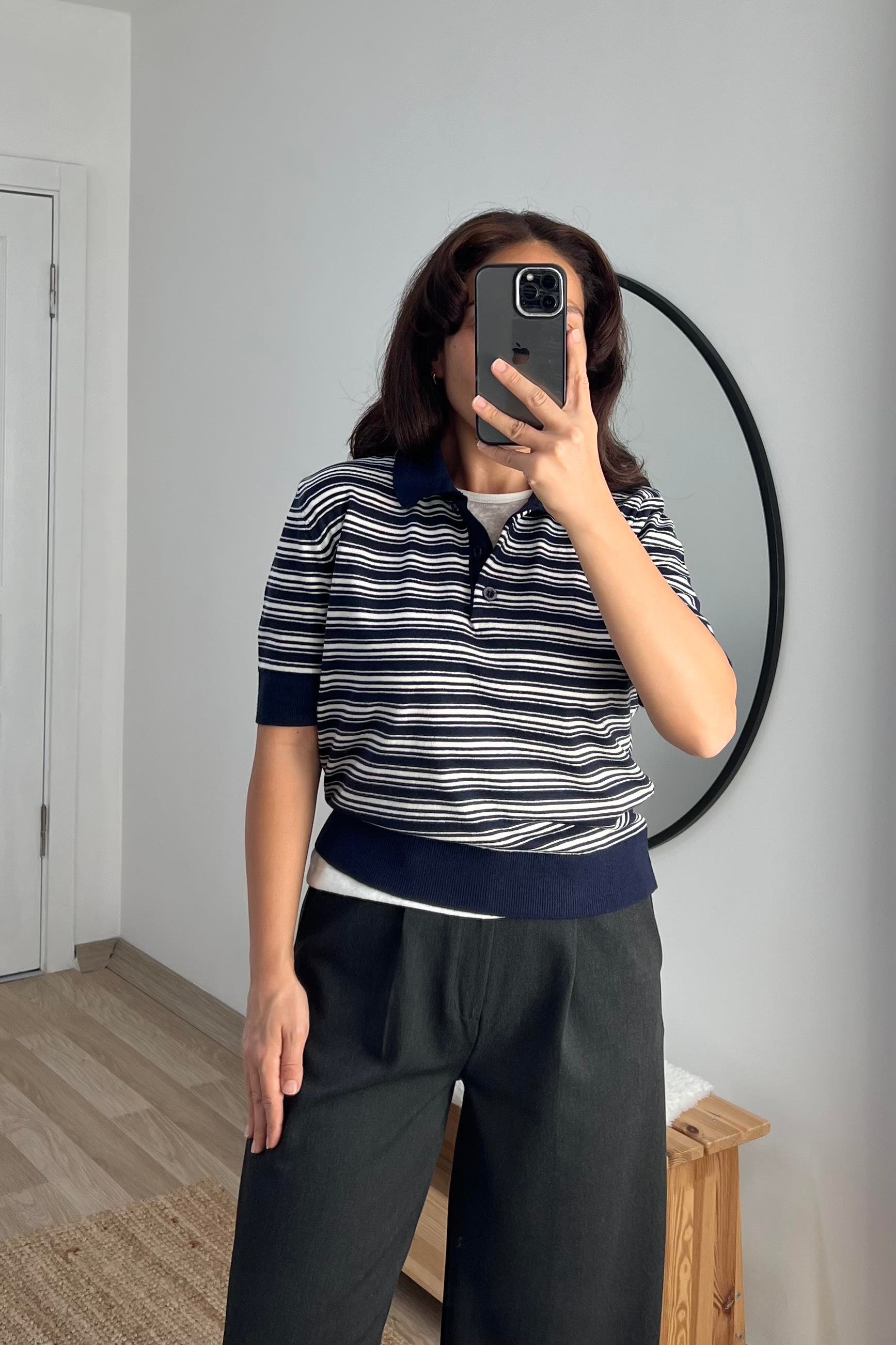 MD Lacivert Çizgili Polo Yaka Triko uygun fiyatlarda www.butikhola.com adresinde