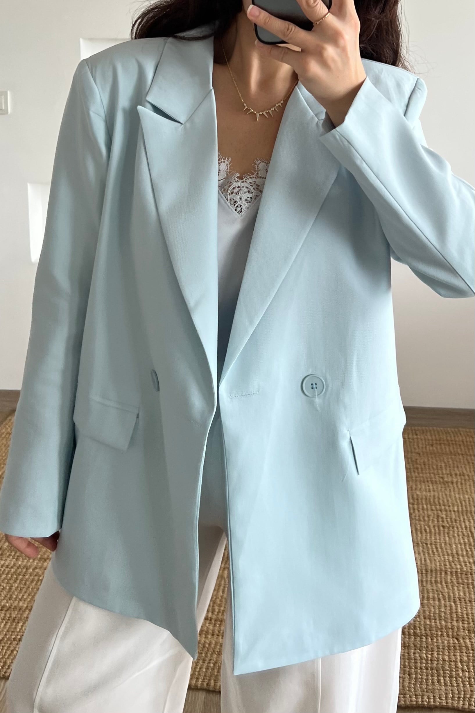 MD Mavi Astarlı Oversize Tensel Ceket uygun fiyatlarda www.butikhola.com adresinde