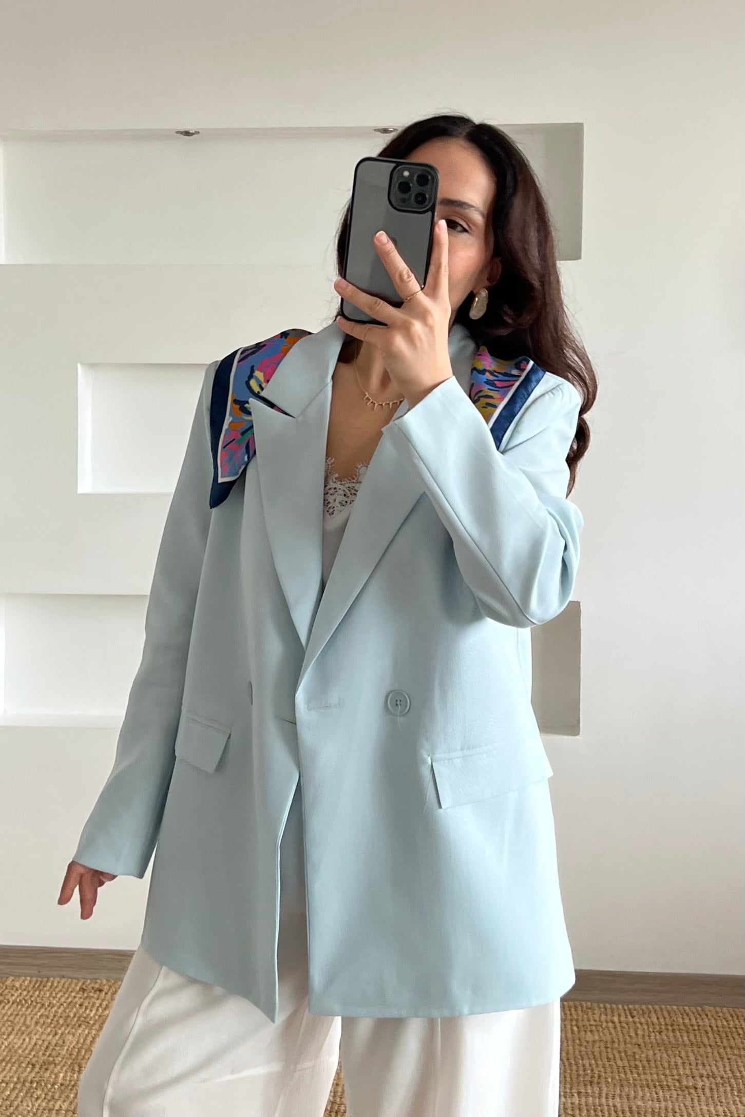 MD Mavi Astarlı Oversize Tensel Ceket uygun fiyatlarda www.butikhola.com adresinde