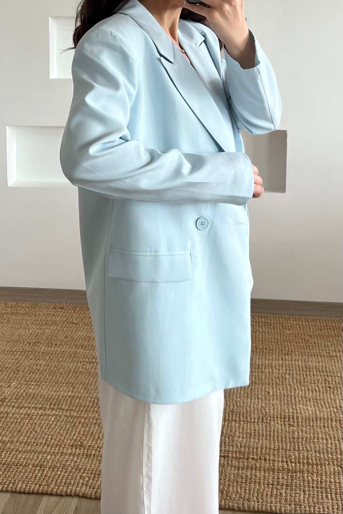 MD Mavi Astarlı Oversize Tensel Ceket uygun fiyatlarda www.butikhola.com adresinde