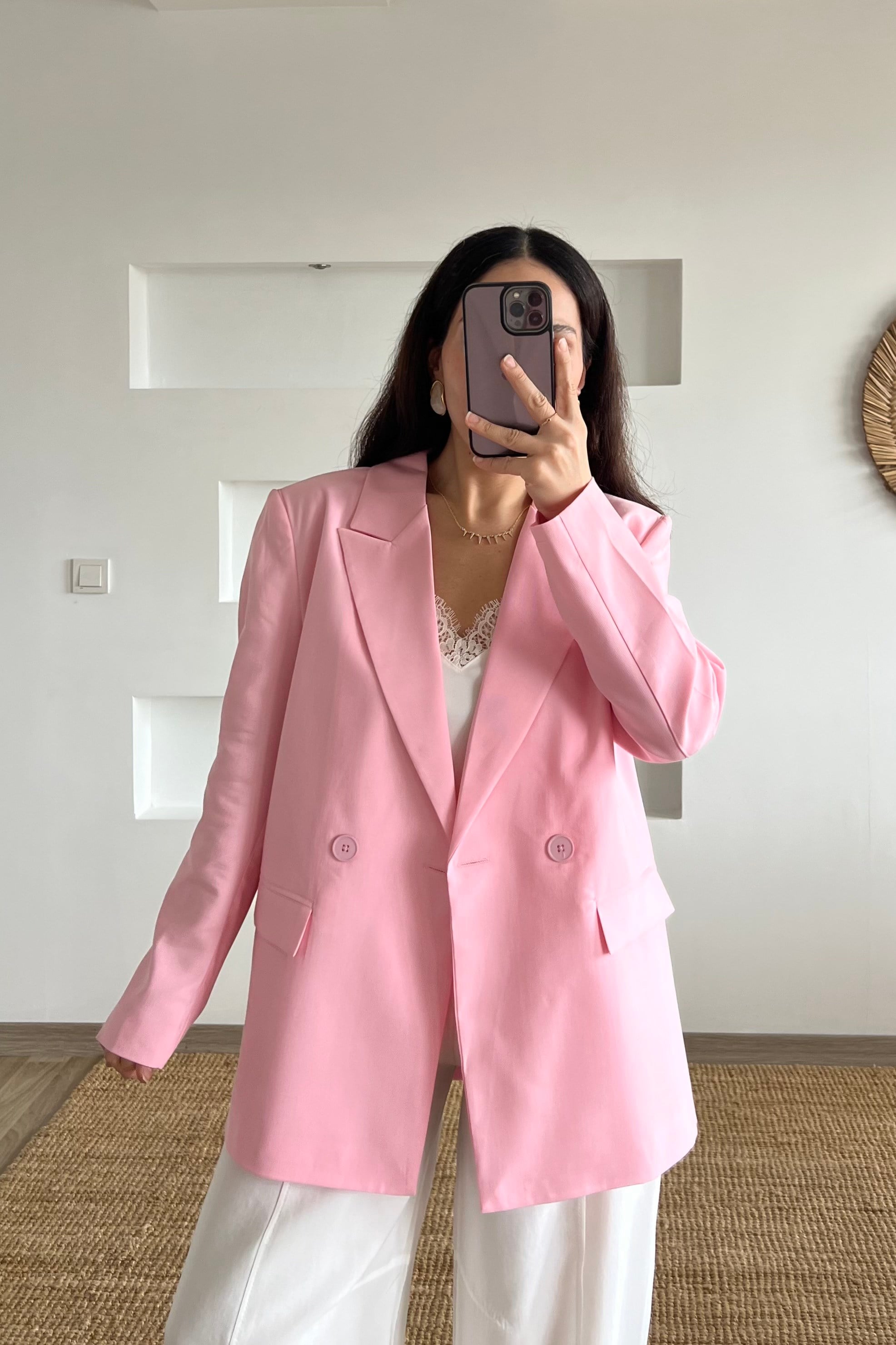 MD Pembe Astarlı Oversize Tensel Ceket uygun fiyatlarda www.butikhola.com adresinde