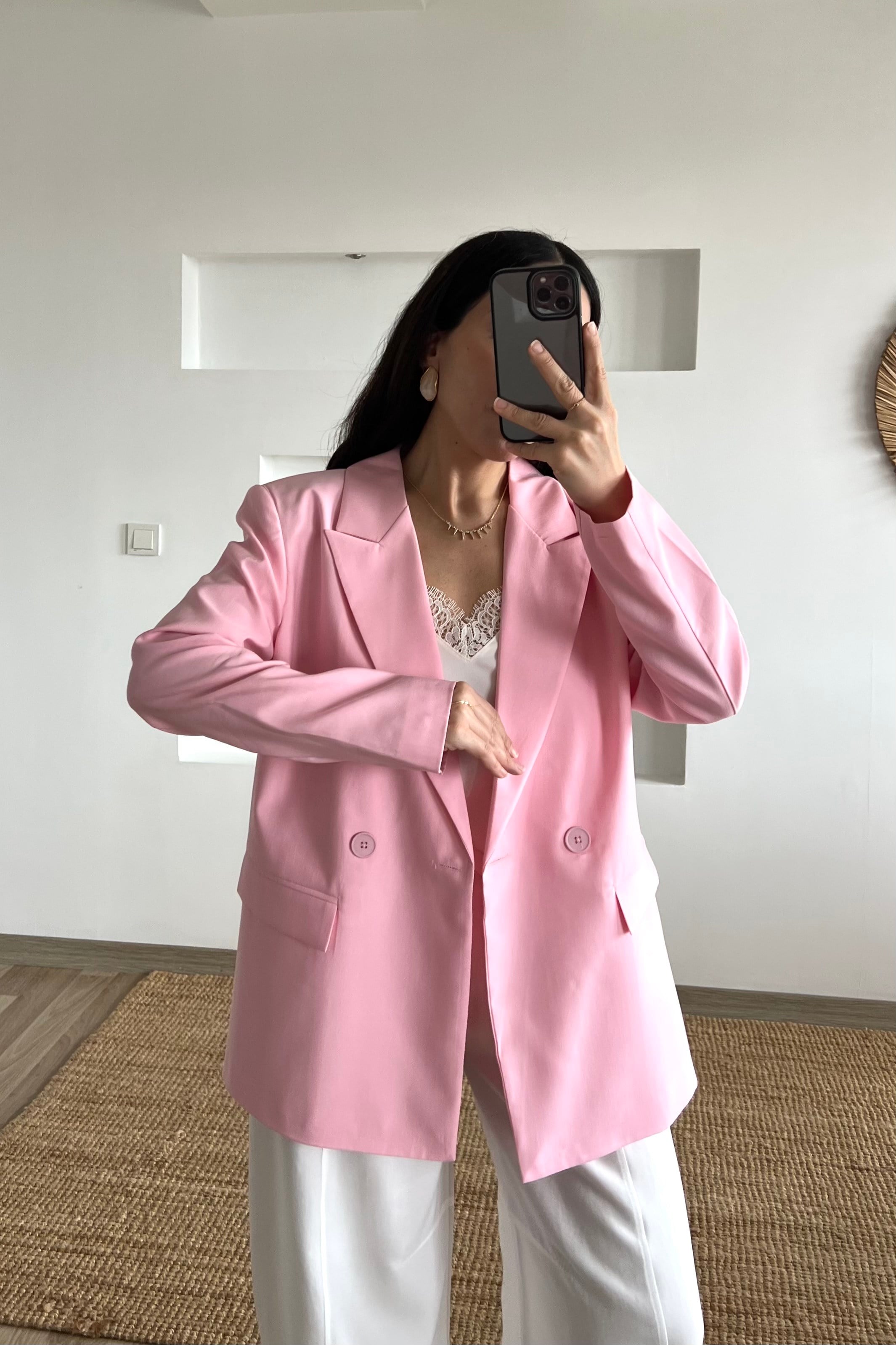MD Pembe Astarlı Oversize Tensel Ceket uygun fiyatlarda www.butikhola.com adresinde