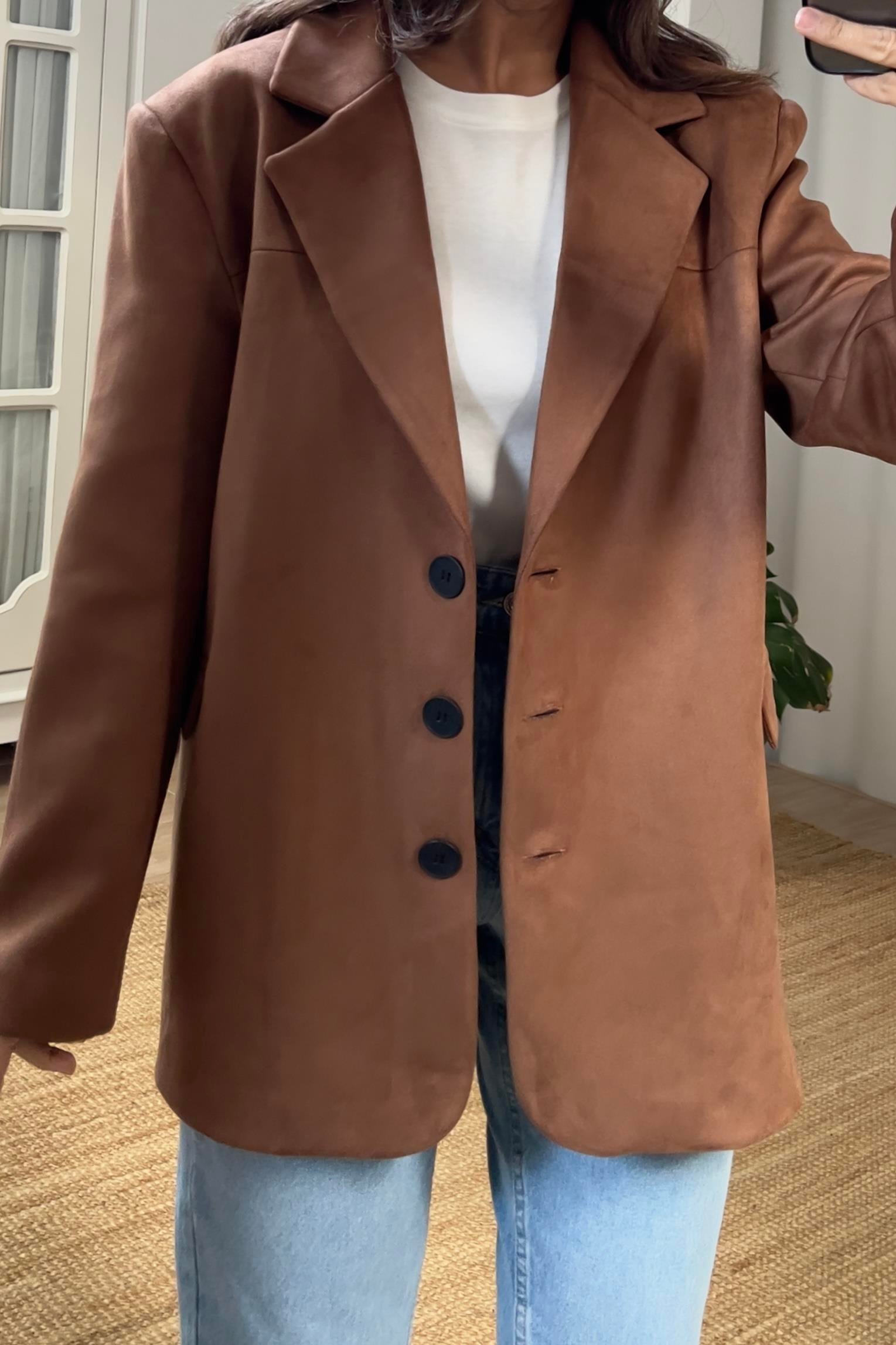 MD Taba Süet Blazer Ceket uygun fiyatlarda www.butikhola.com adresinde