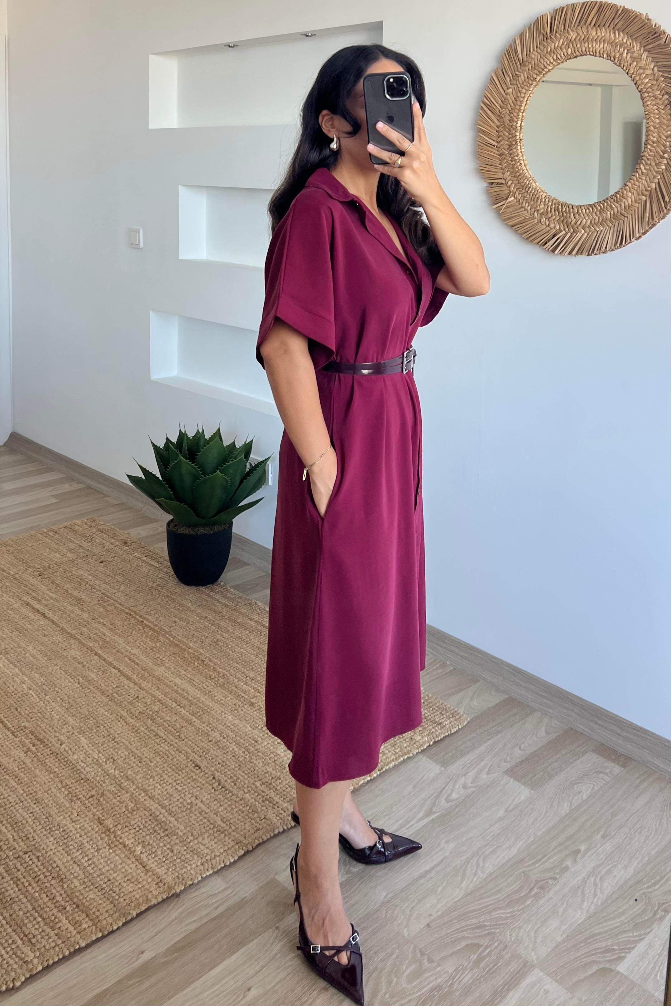 Mürdüm Cepli Tensel Elbise uygun fiyatlarda www.butikhola.com adresinde
