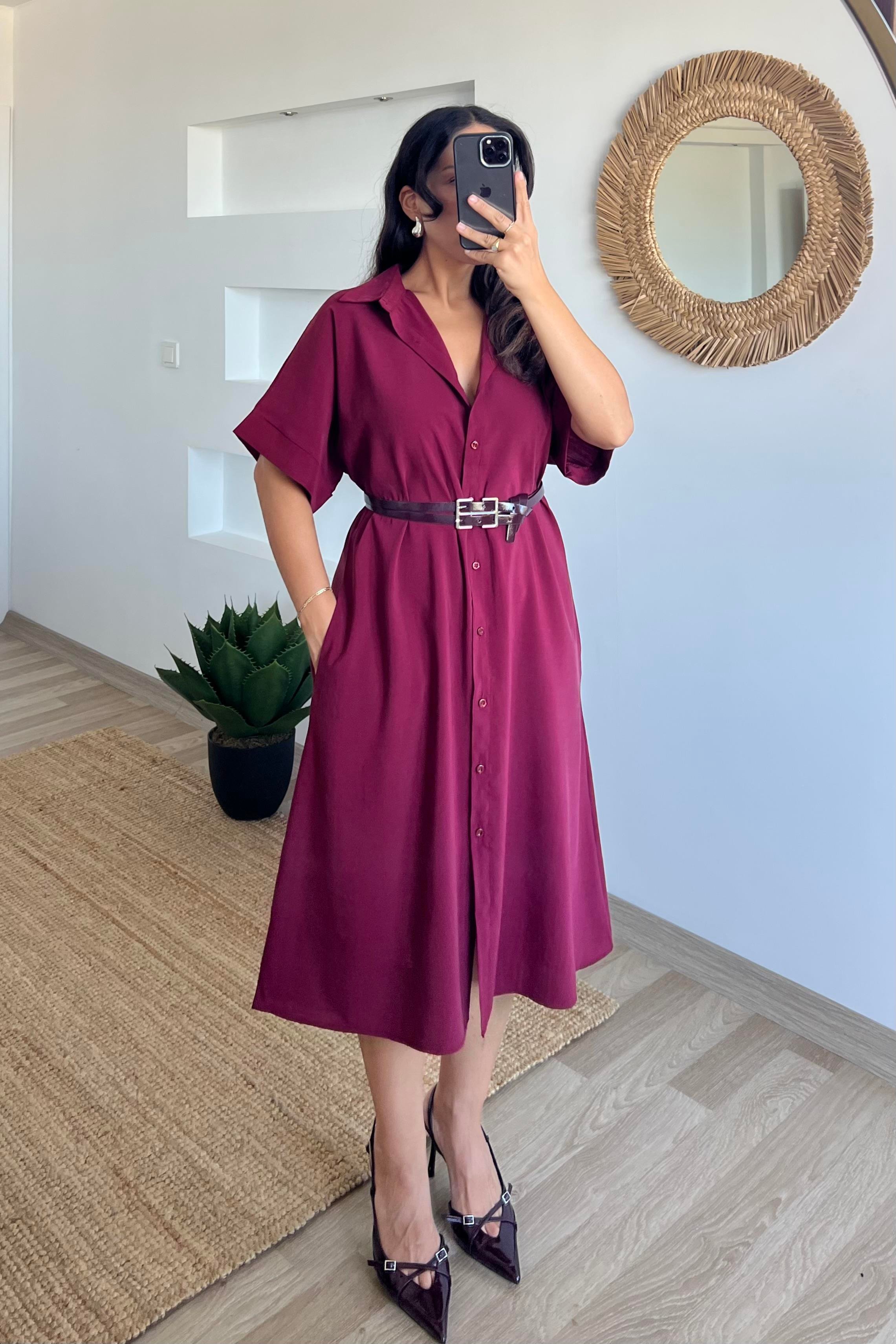 Mürdüm Cepli Tensel Elbise uygun fiyatlarda www.butikhola.com adresinde