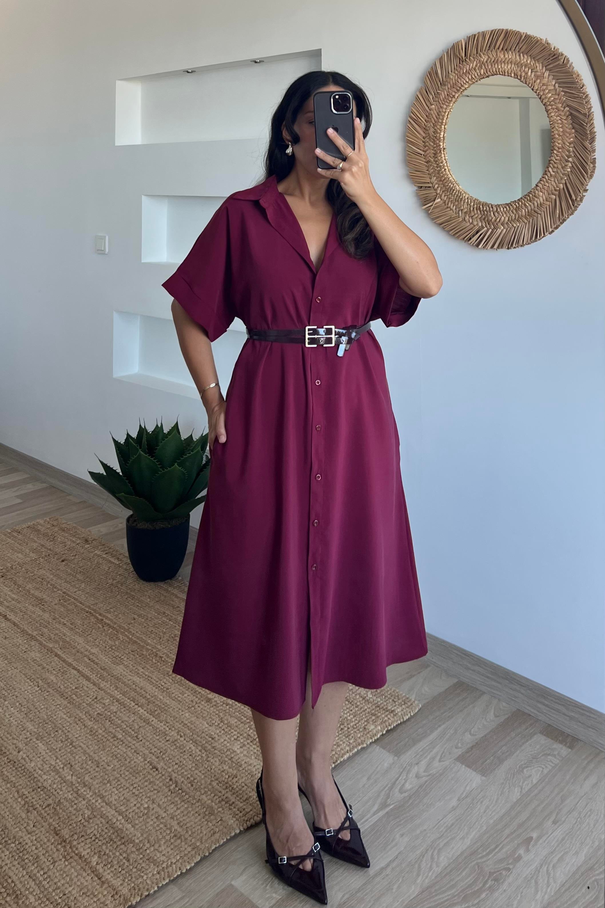 Mürdüm Cepli Tensel Elbise uygun fiyatlarda www.butikhola.com adresinde