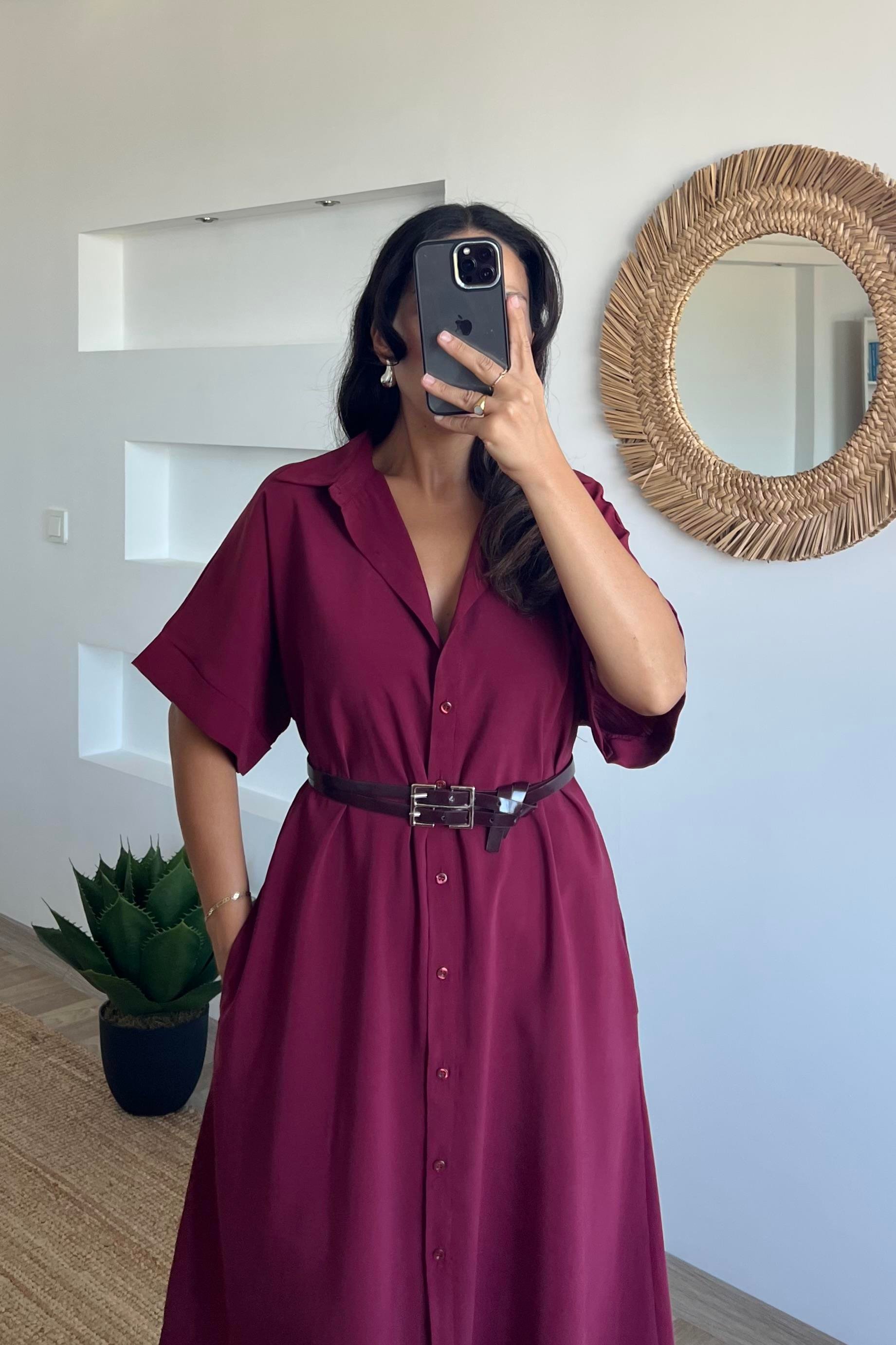 Mürdüm Cepli Tensel Elbise uygun fiyatlarda www.butikhola.com adresinde