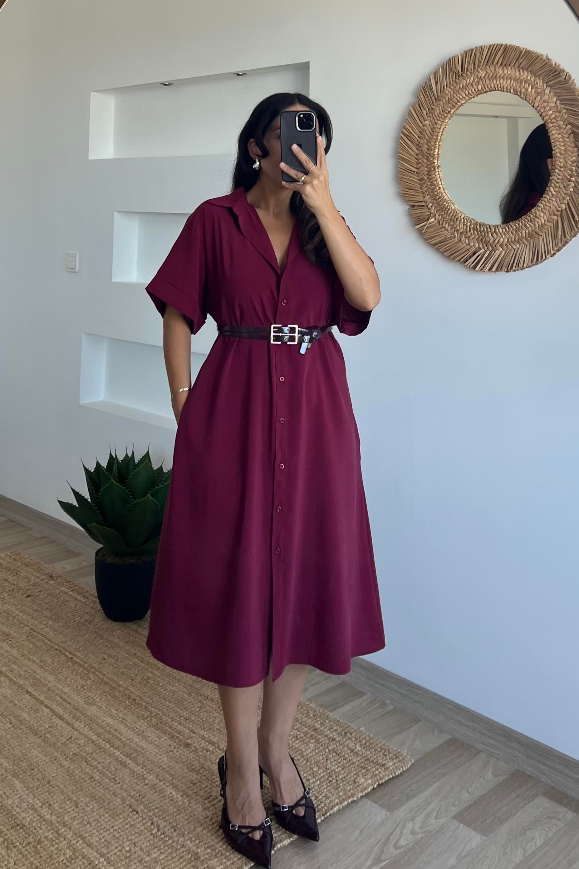 Mürdüm Cepli Tensel Elbise uygun fiyatlarda www.butikhola.com adresinde