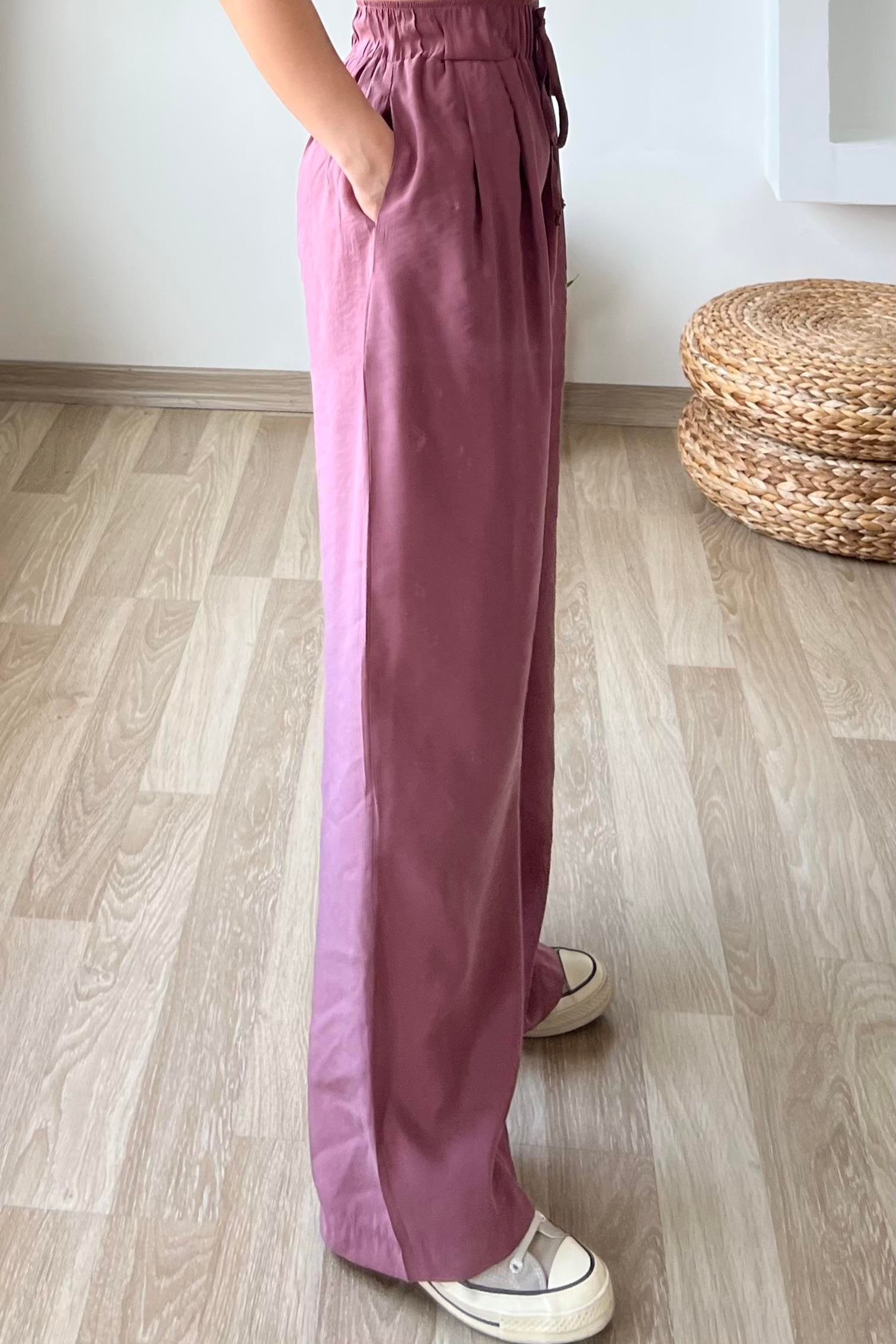 Mürdüm Rengi Beli Lastikli Tensel Pantolon uygun fiyatlarda www.butikhola.com adresinde