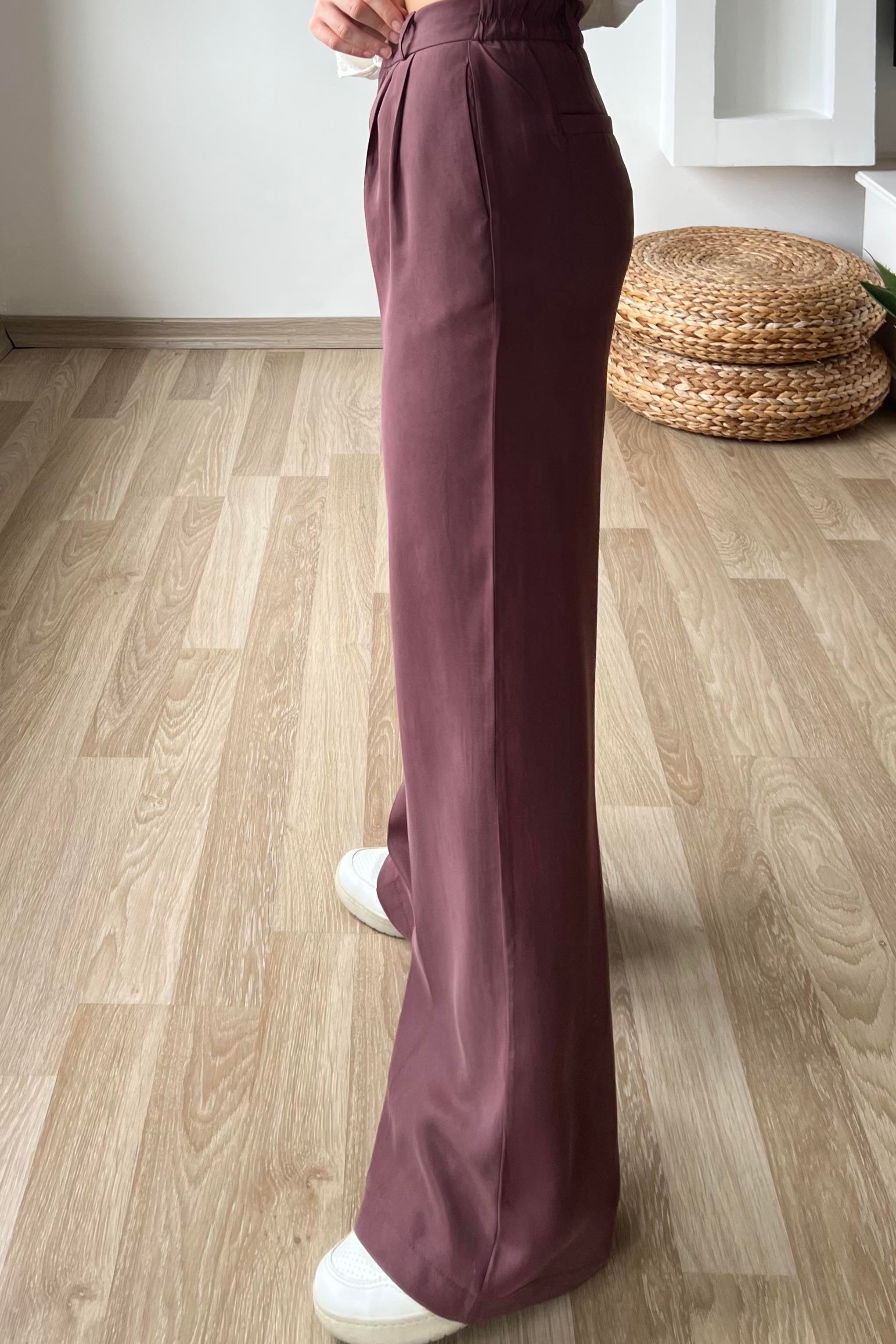 Mürdüm Rengi Modal Kumaş Palazzo Pantolon uygun fiyatlarda www.butikhola.com adresinde