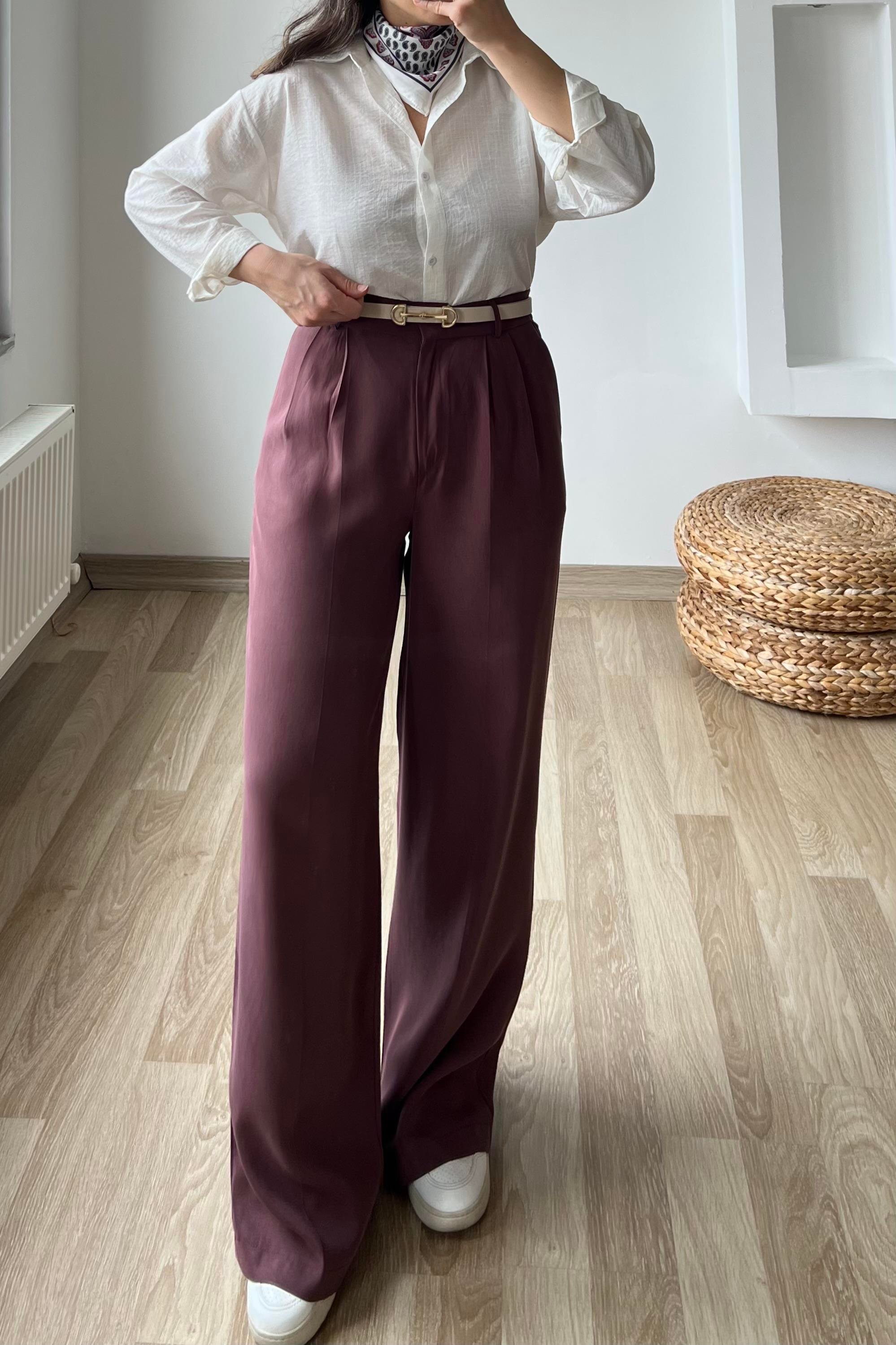 Mürdüm Rengi Modal Kumaş Palazzo Pantolon uygun fiyatlarda www.butikhola.com adresinde