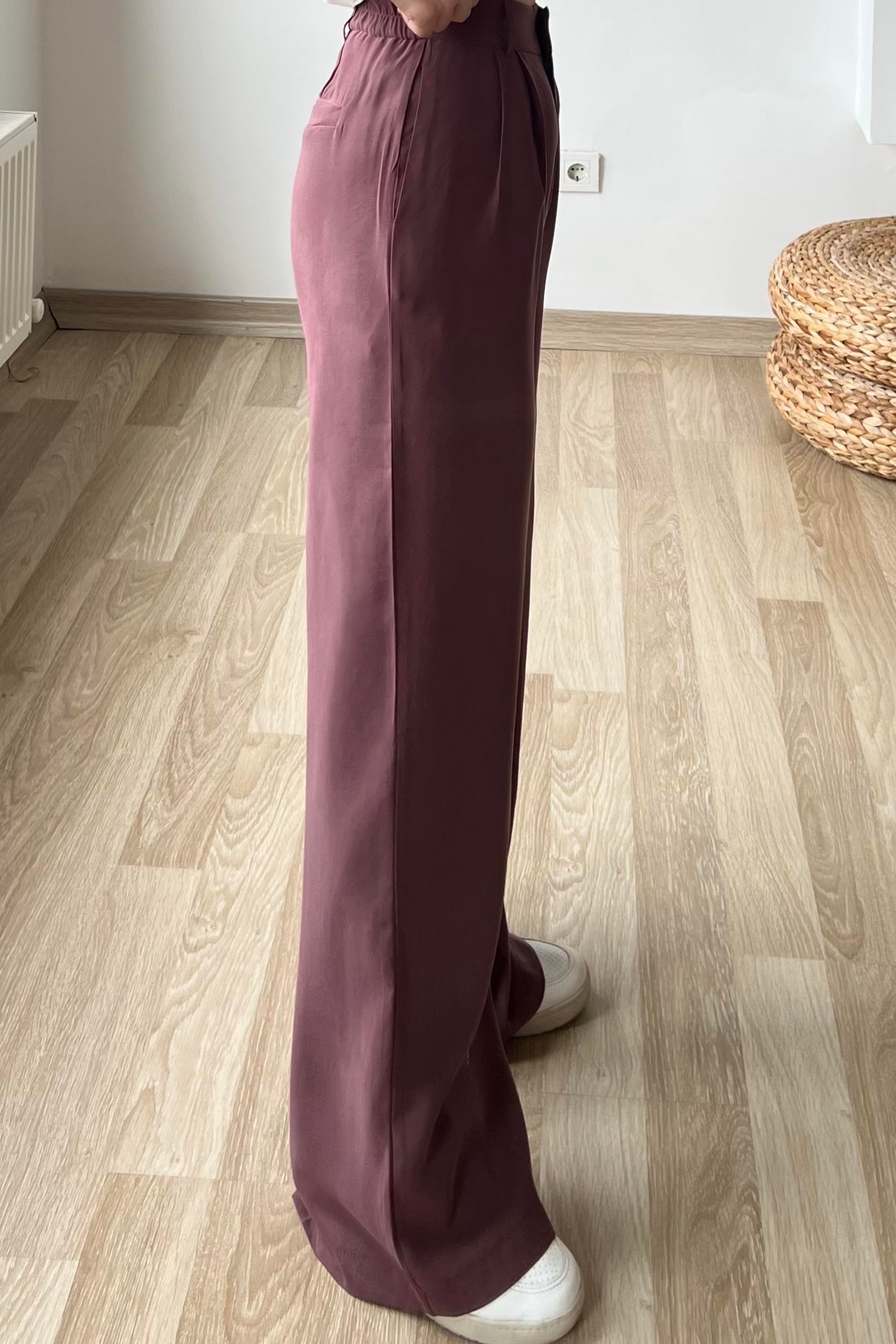 Mürdüm Rengi Modal Kumaş Palazzo Pantolon uygun fiyatlarda www.butikhola.com adresinde