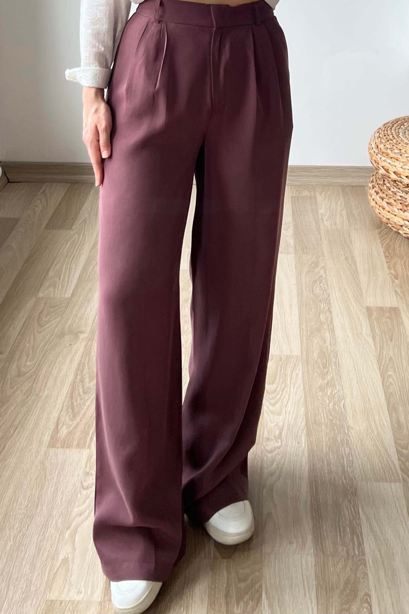 Mürdüm Rengi Modal Kumaş Palazzo Pantolon uygun fiyatlarda www.butikhola.com adresinde