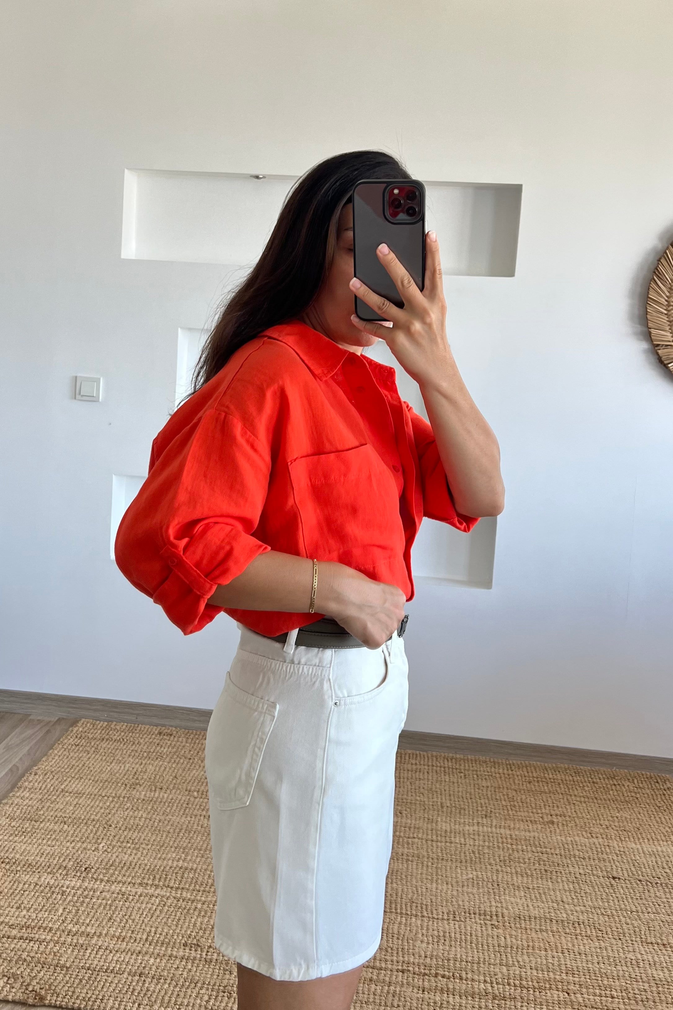 Nar Çiçeği Organik Ham Keten Gömlek uygun fiyatlarda www.butikhola.com adresinde