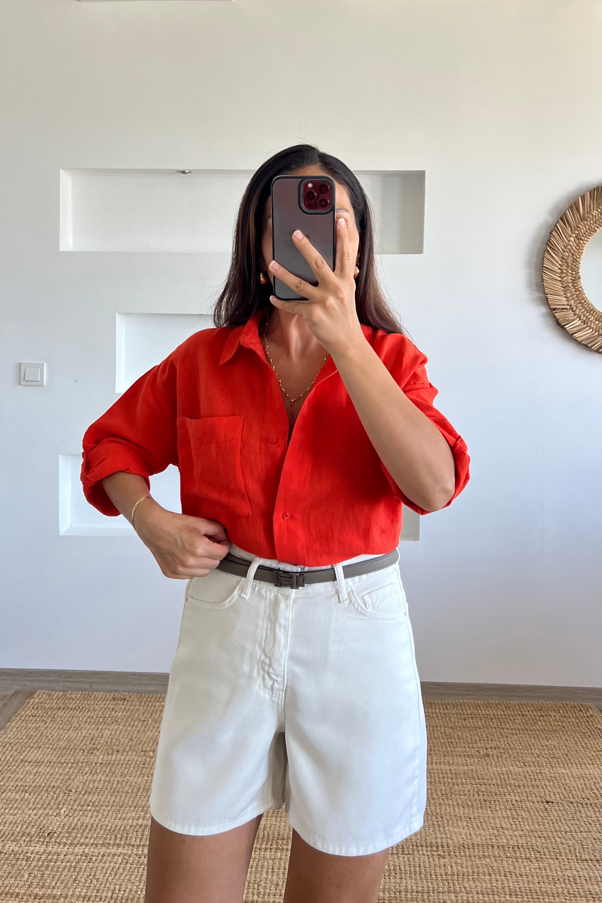 Nar Çiçeği Organik Ham Keten Gömlek uygun fiyatlarda www.butikhola.com adresinde