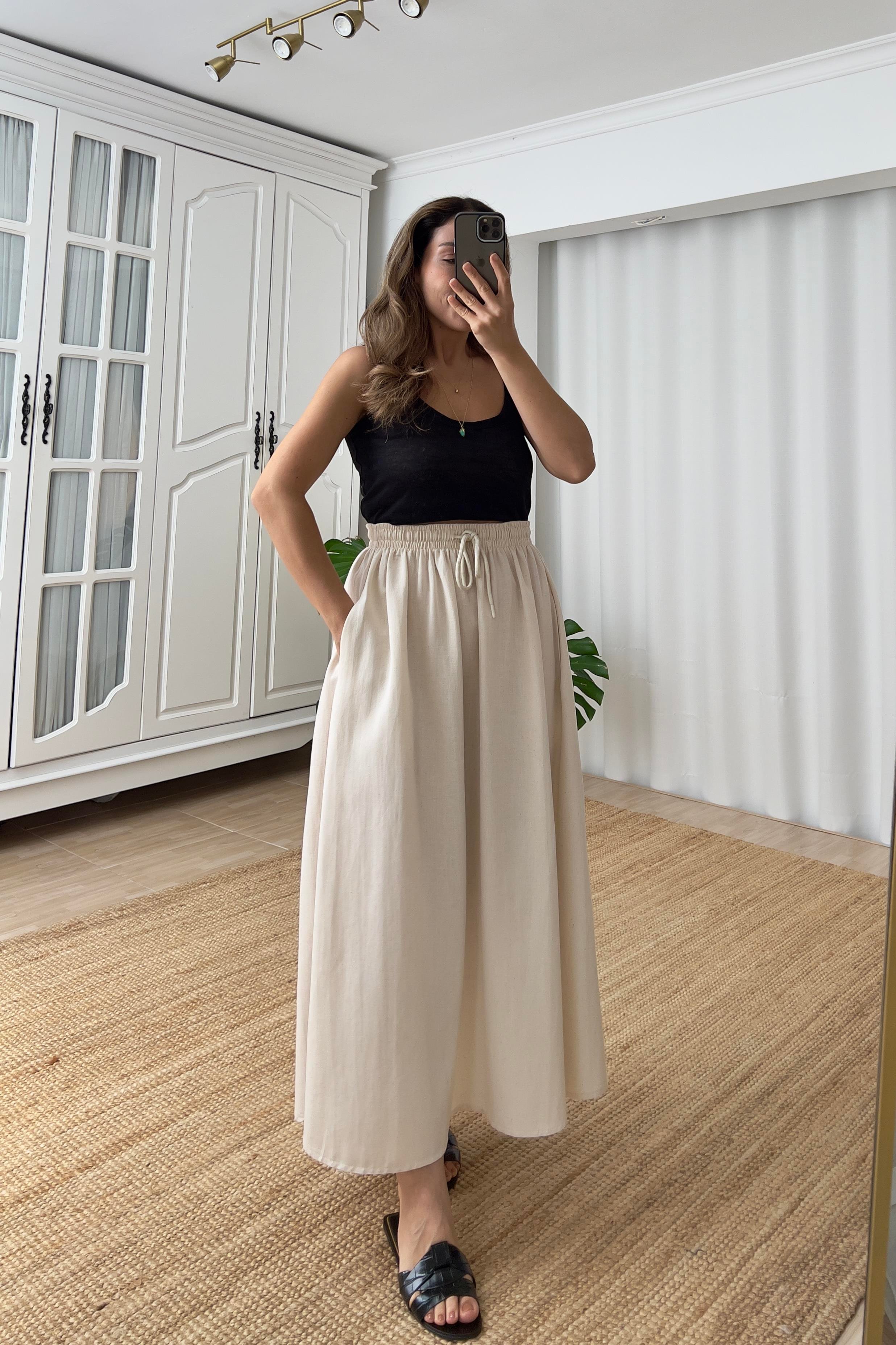 Natural  Cepli Kloş Keten Etek uygun fiyatlarda www.butikhola.com adresinde