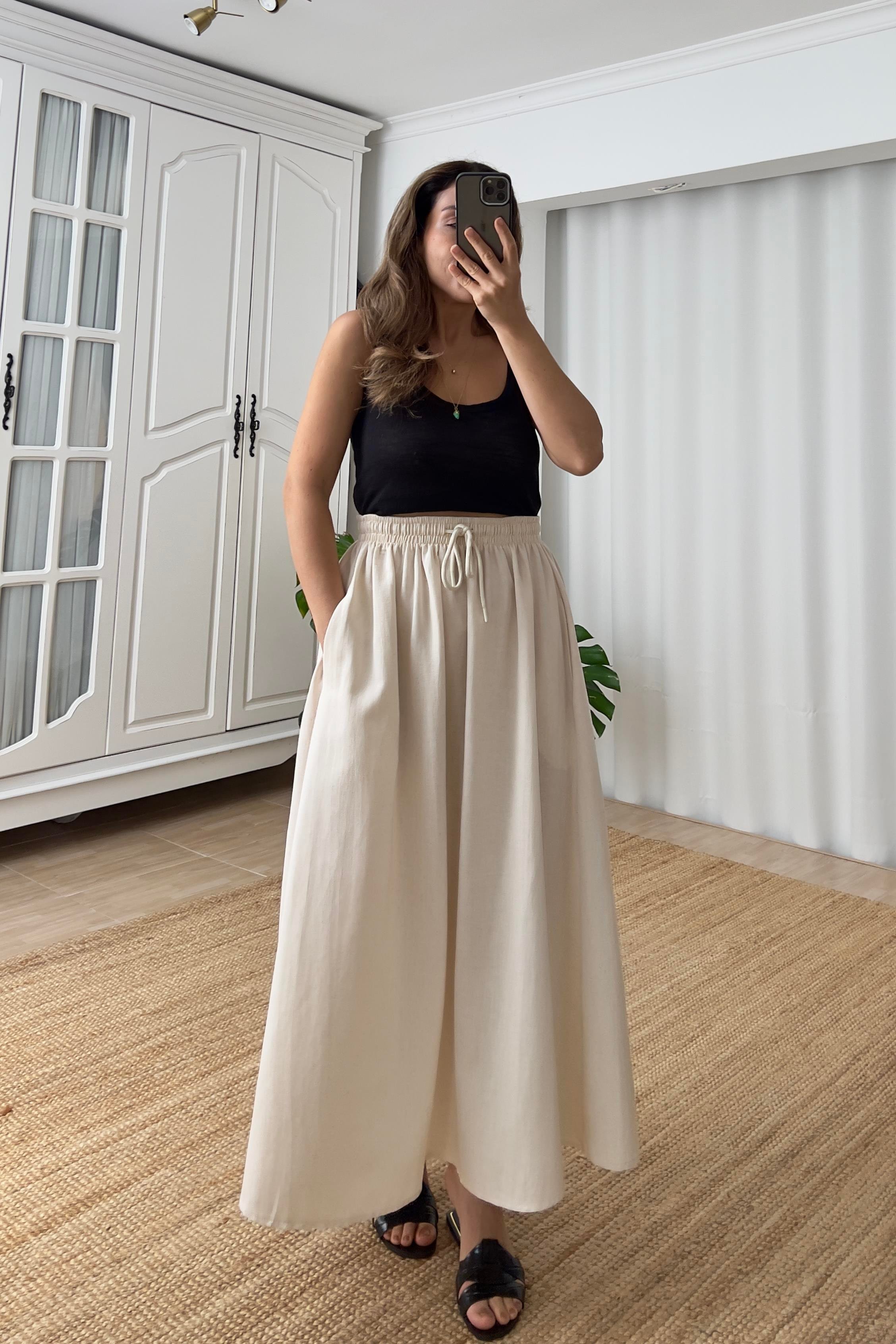 Natural  Cepli Kloş Keten Etek uygun fiyatlarda www.butikhola.com adresinde