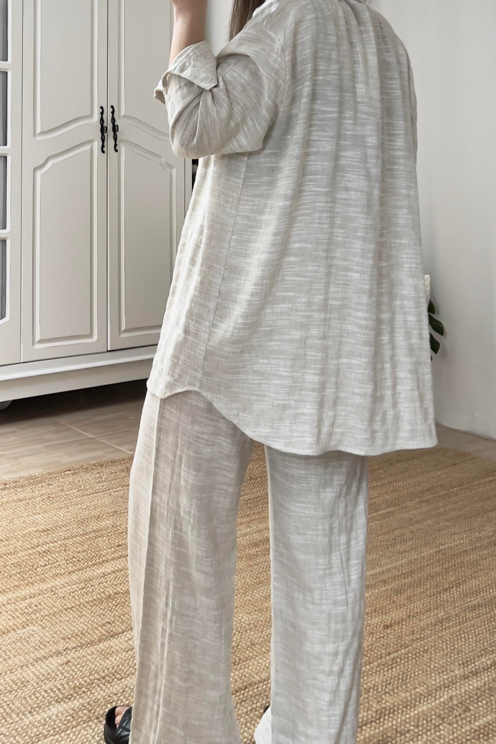 Natural Keten Dokulu Gömlek Pantolon Takım uygun fiyatlarda www.butikhola.com adresinde