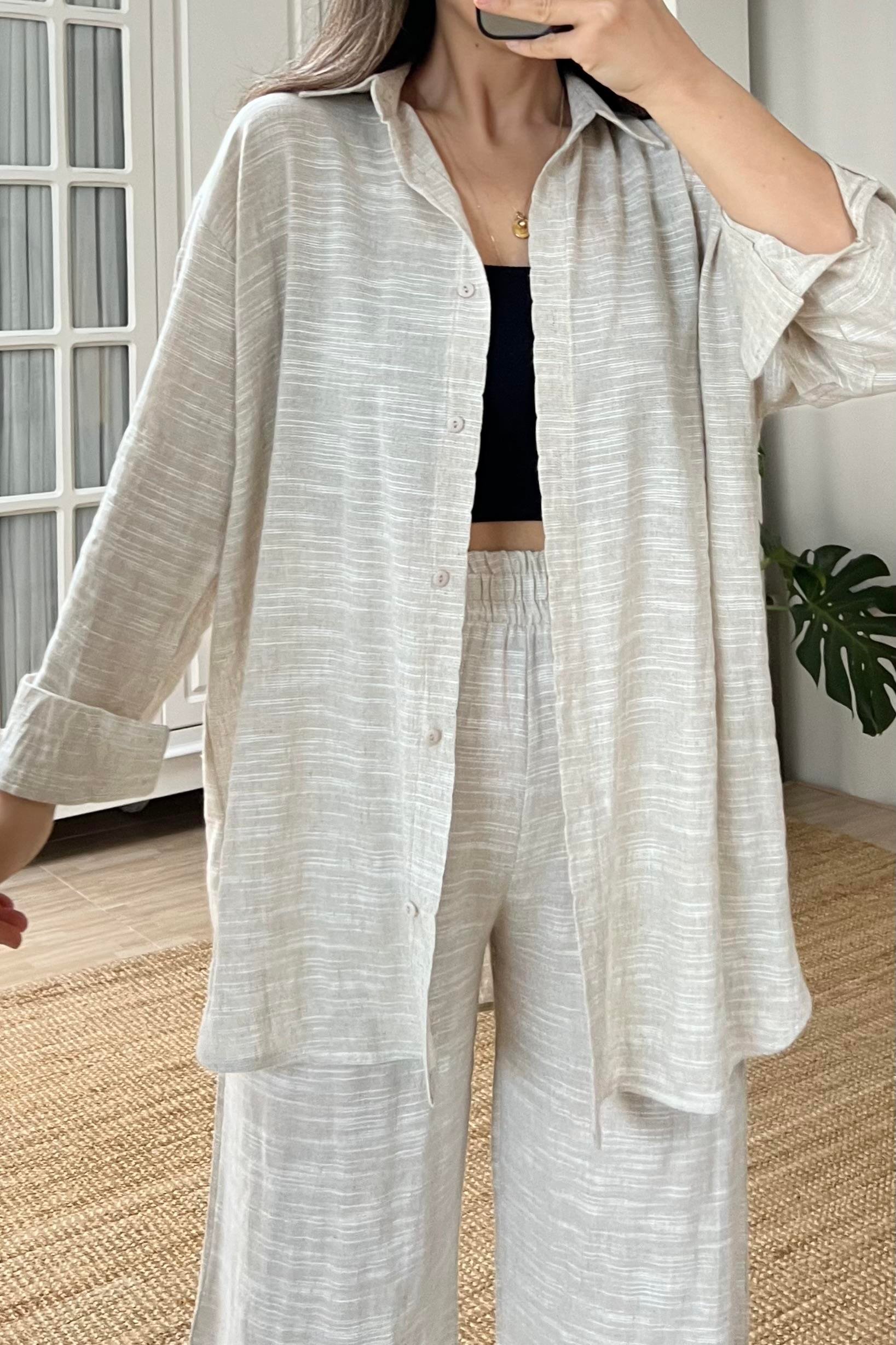 Natural Keten Dokulu Gömlek Pantolon Takım uygun fiyatlarda www.butikhola.com adresinde
