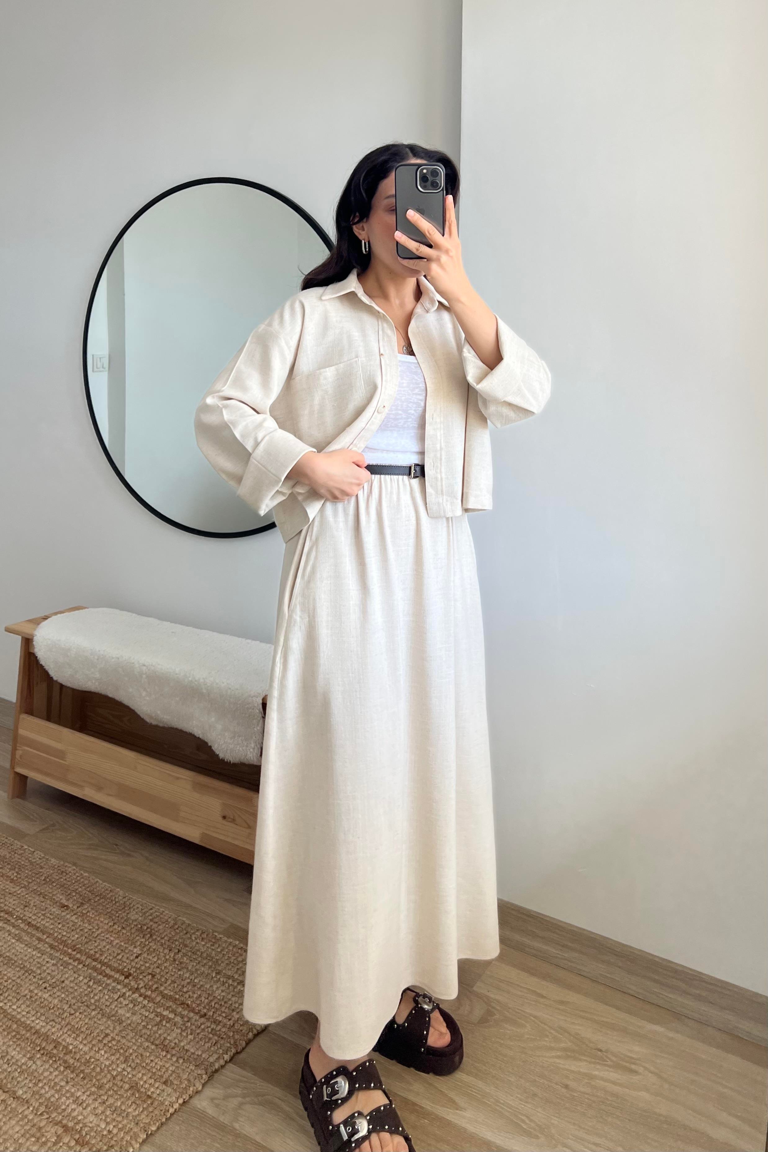 Natural Keten Etek Gömlek Takım uygun fiyatlarda www.butikhola.com adresinde