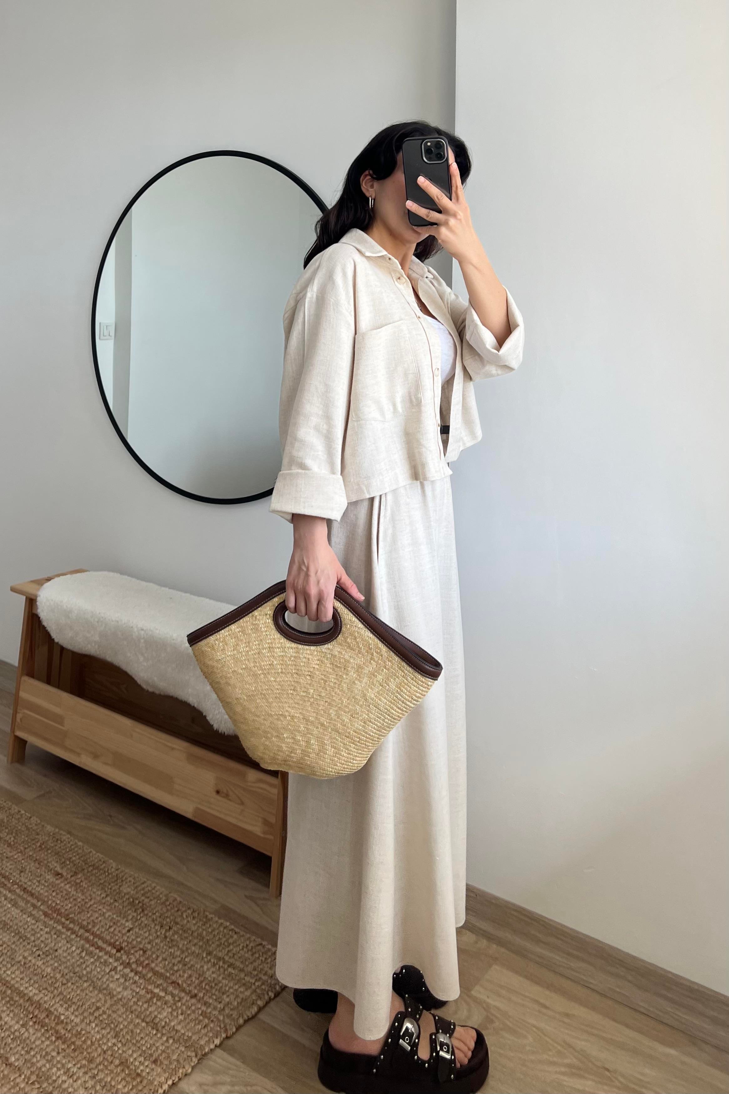 Natural Keten Etek Gömlek Takım uygun fiyatlarda www.butikhola.com adresinde