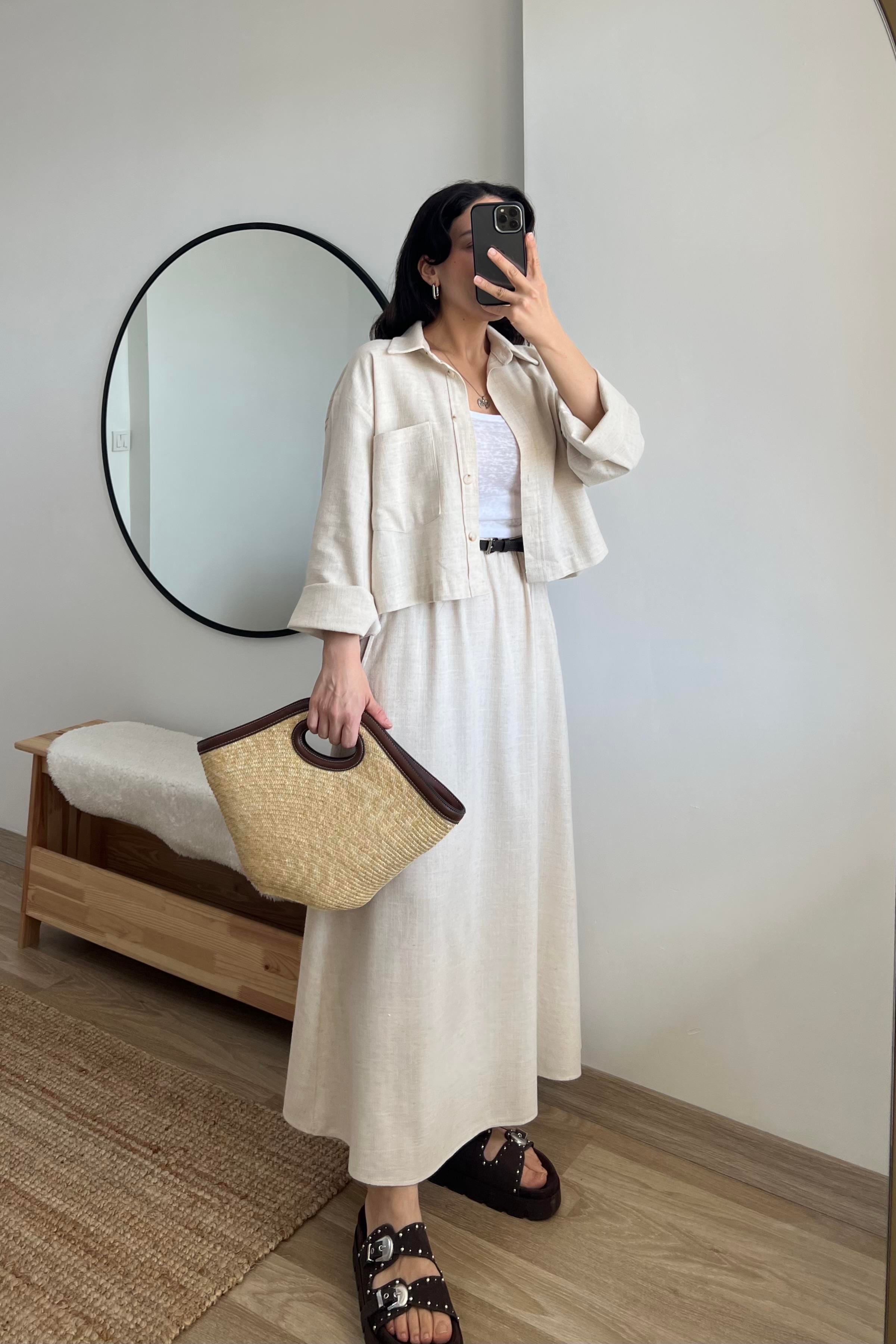 Natural Keten Etek Gömlek Takım uygun fiyatlarda www.butikhola.com adresinde
