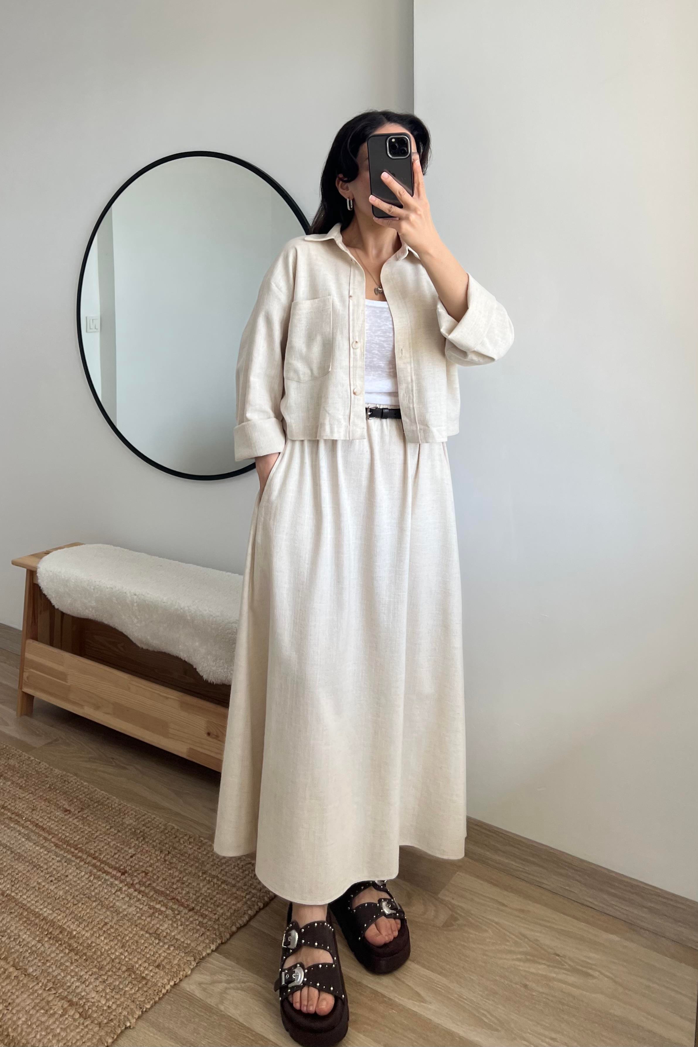 Natural Keten Etek Gömlek Takım uygun fiyatlarda www.butikhola.com adresinde