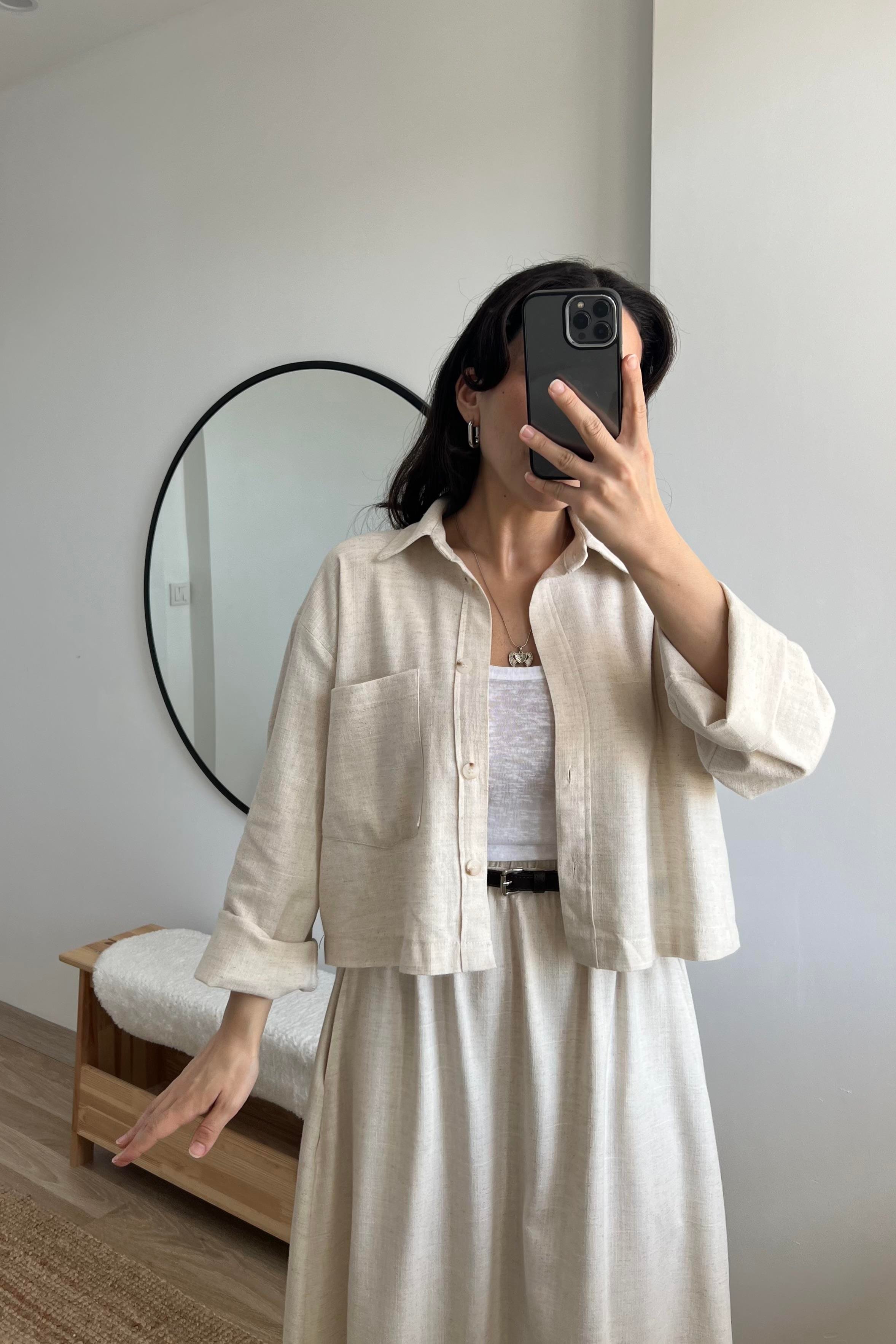 Natural Keten Etek Gömlek Takım uygun fiyatlarda www.butikhola.com adresinde