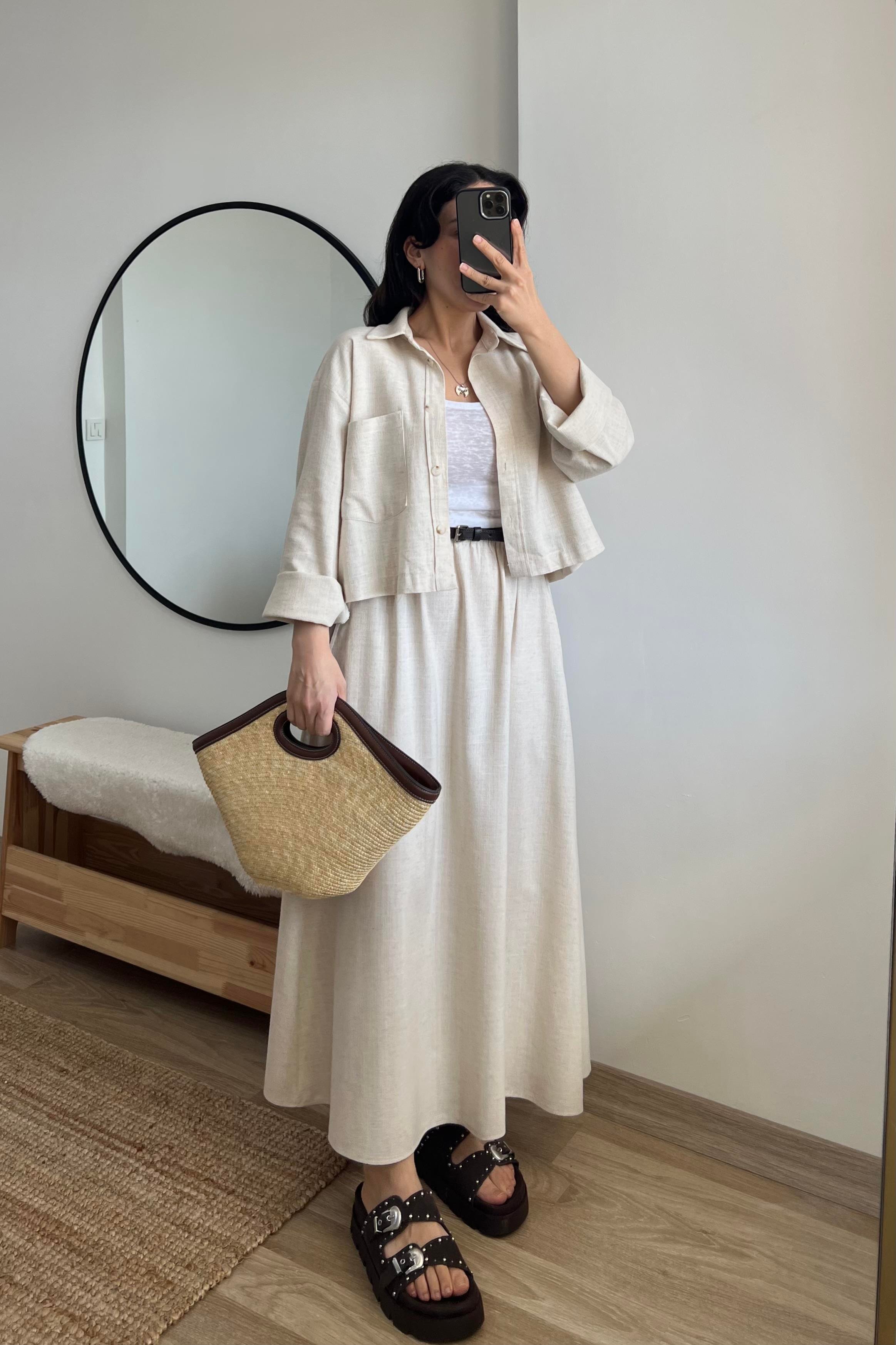 Natural Keten Etek Gömlek Takım uygun fiyatlarda www.butikhola.com adresinde