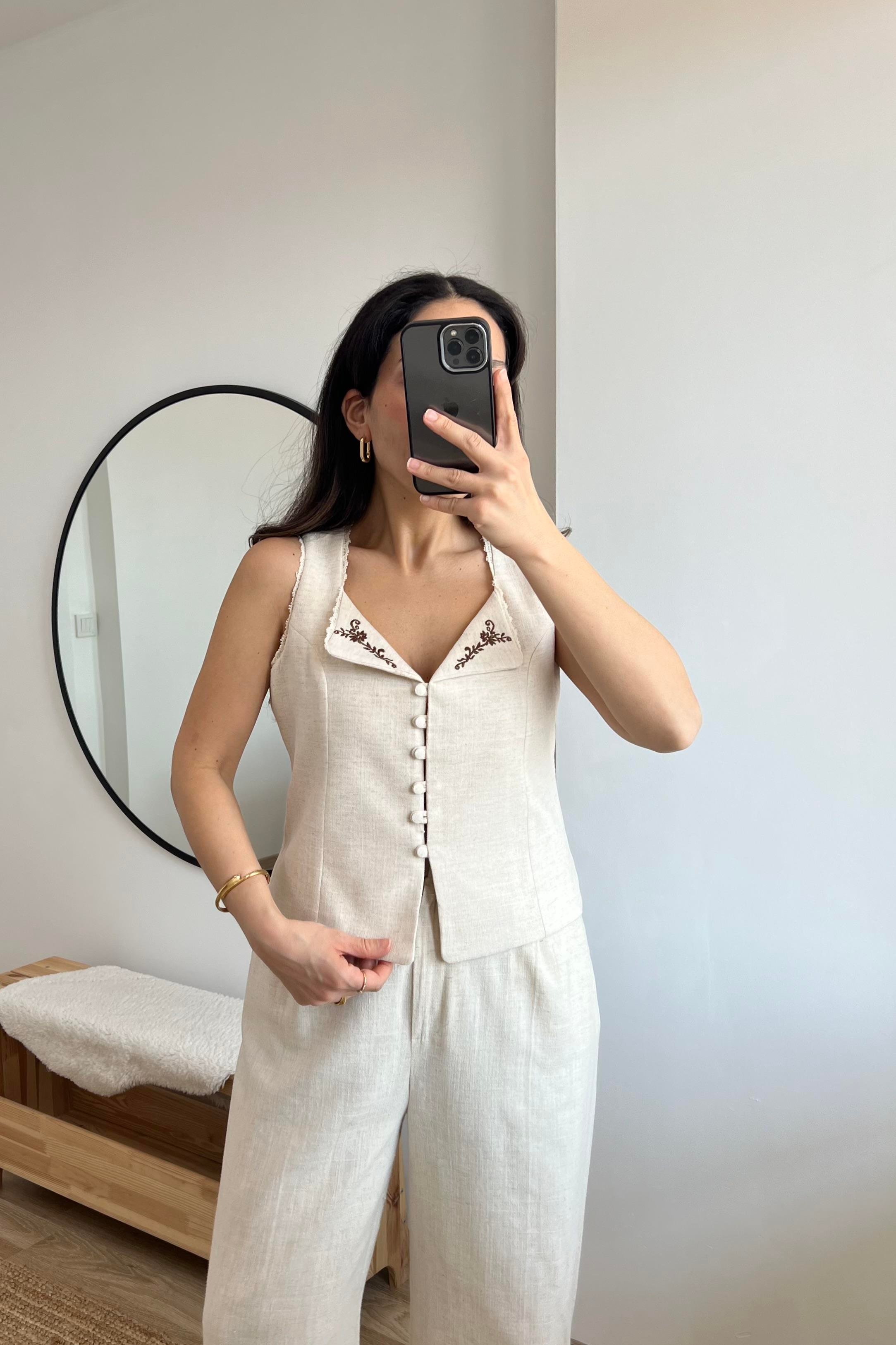 Natural Nakışlı Yelek Pantolon Takım uygun fiyatlarda www.butikhola.com adresinde