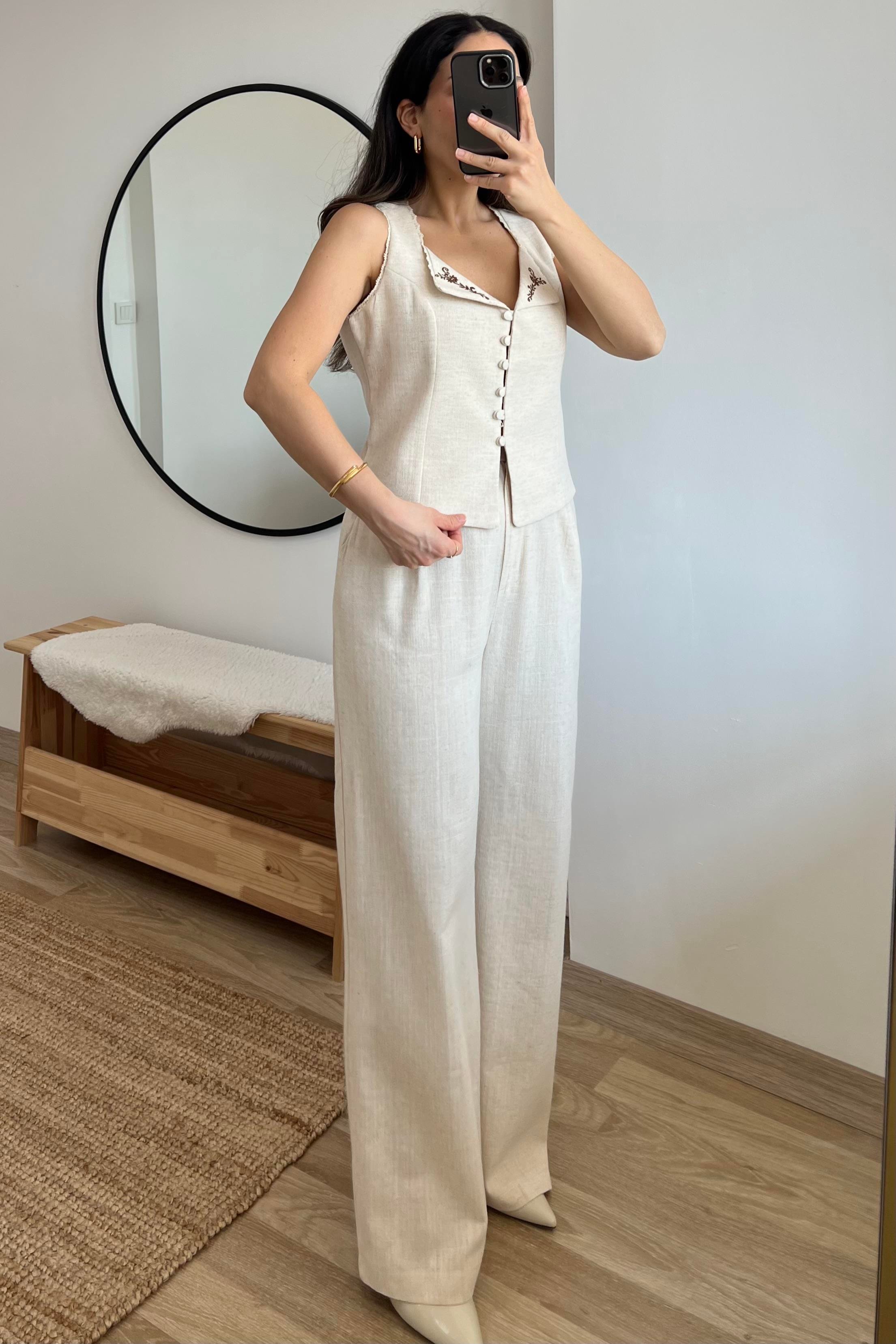 Natural Nakışlı Yelek Pantolon Takım uygun fiyatlarda www.butikhola.com adresinde