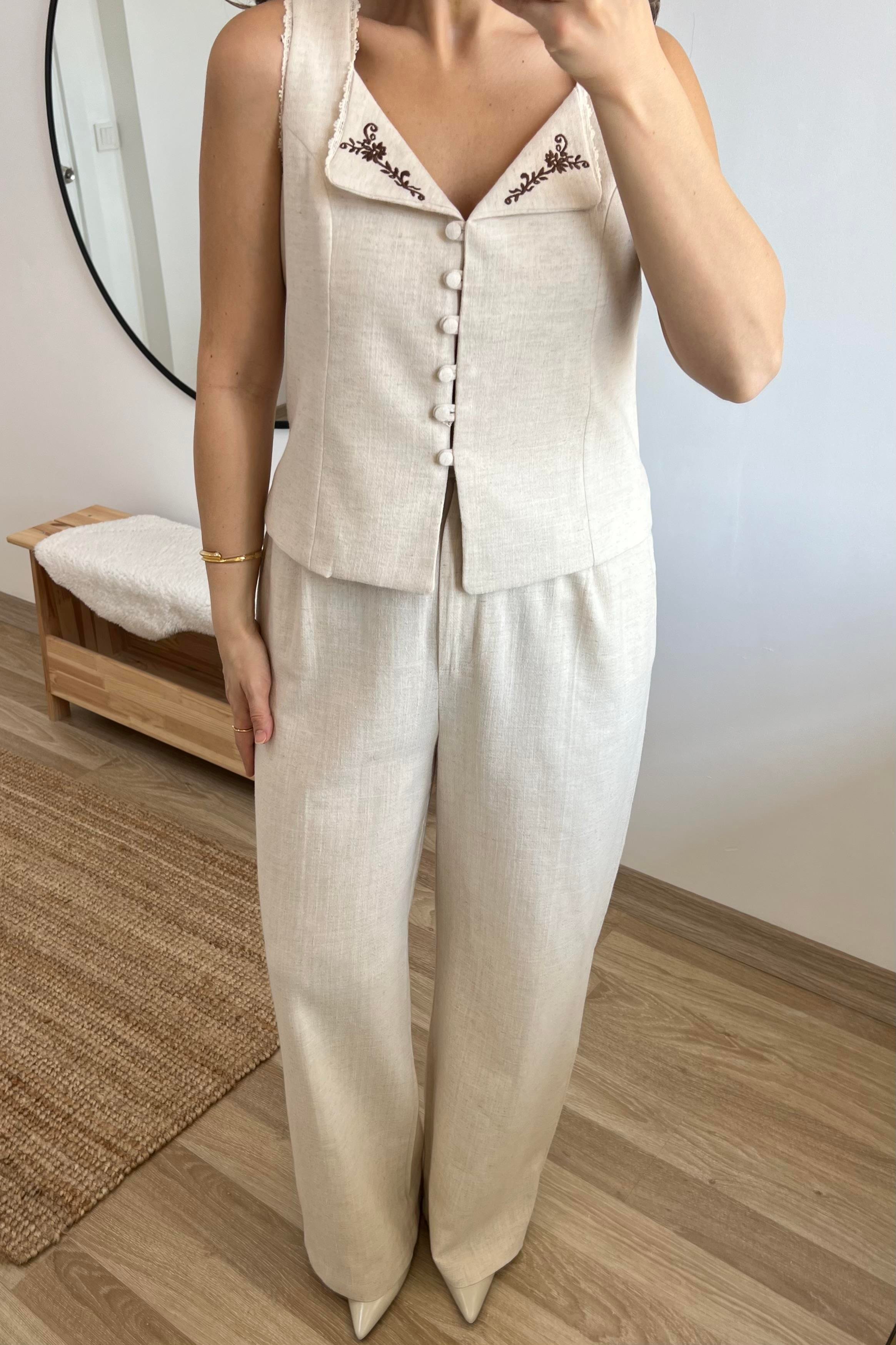 Natural Nakışlı Yelek Pantolon Takım uygun fiyatlarda www.butikhola.com adresinde