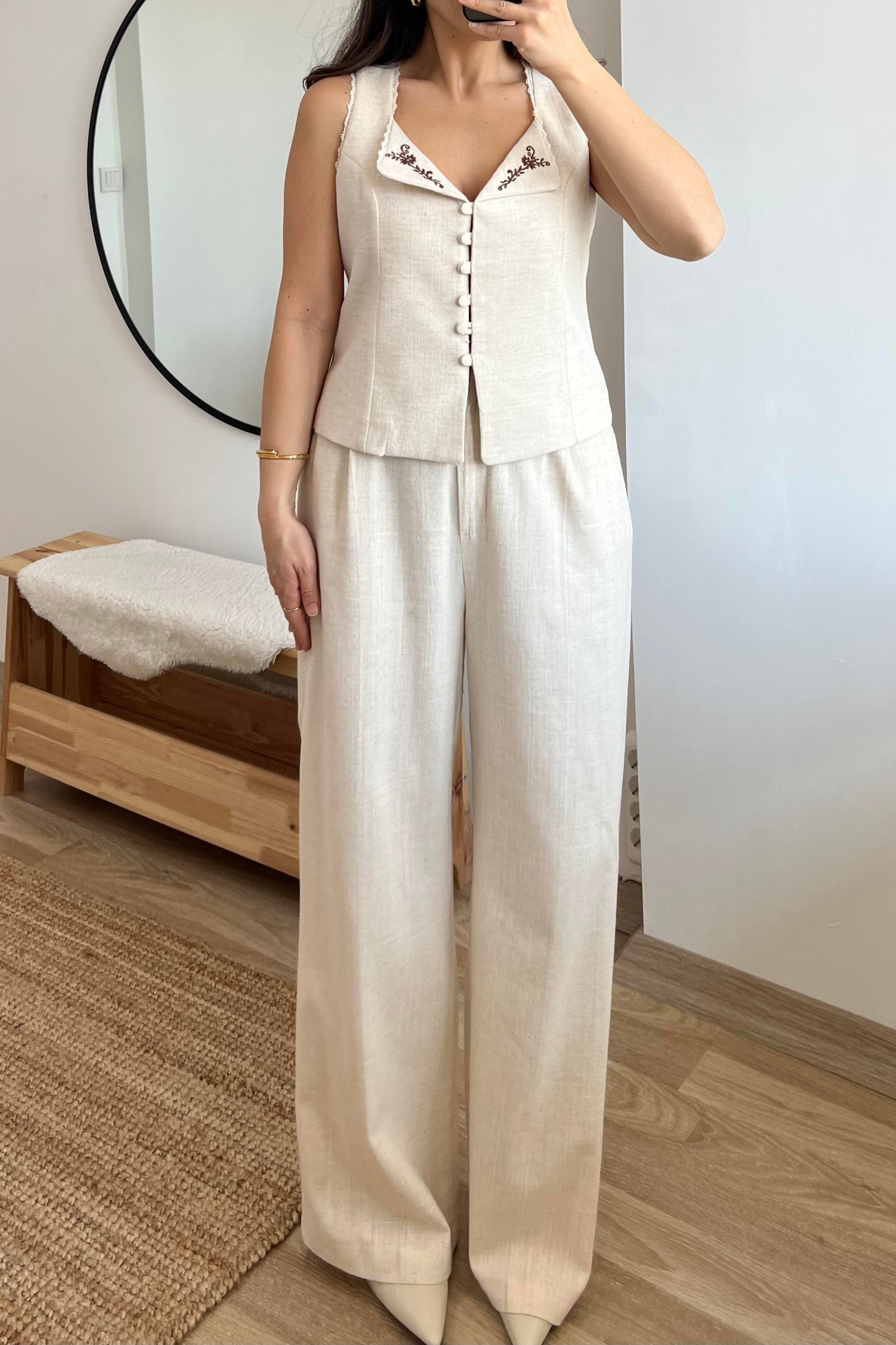 Natural Nakışlı Yelek Pantolon Takım uygun fiyatlarda www.butikhola.com adresinde