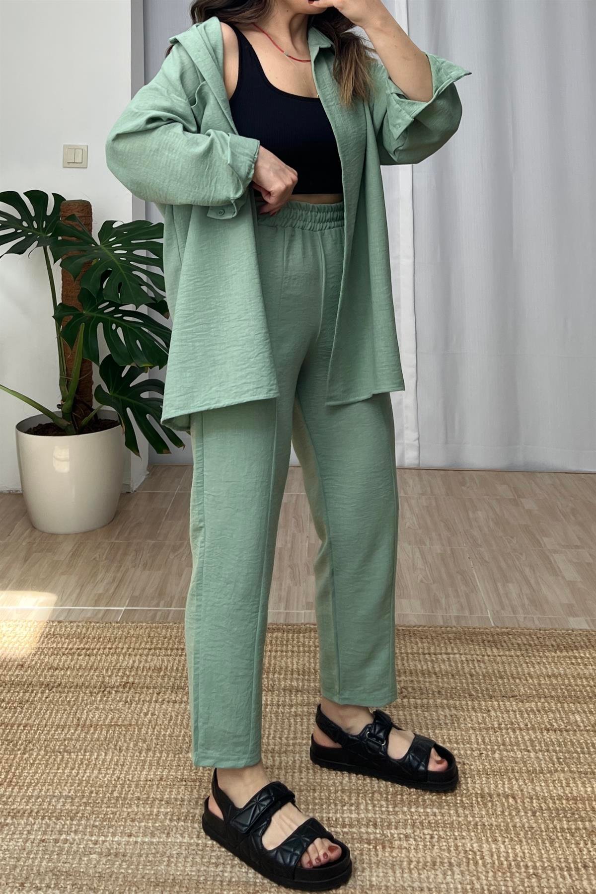 Nil Yeşili Gömlek Pantolon Takım uygun fiyatlarda www.butikhola.com adresinde